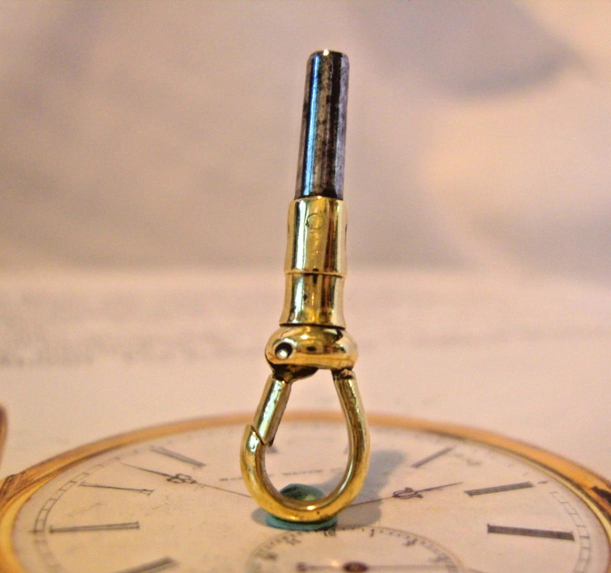 Pocket Watch Chain Dog Clip Key Size 8 Victorian 1890s Brass & Steel (1 of 7)