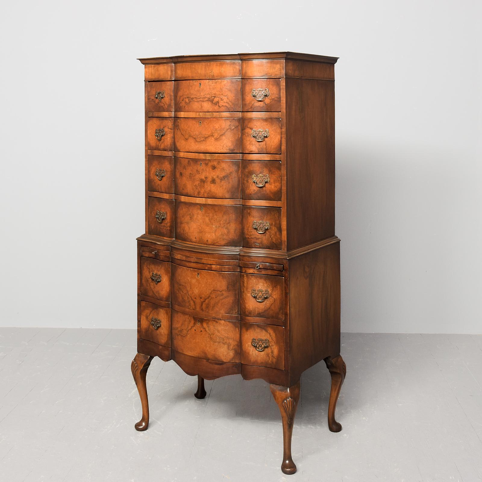 George II Style Burr Walnut Serpentine Front Chest on Stand (1 of 9) George II Style Burr Walnut Serpentine Front Chest on Stand (1 of 9)