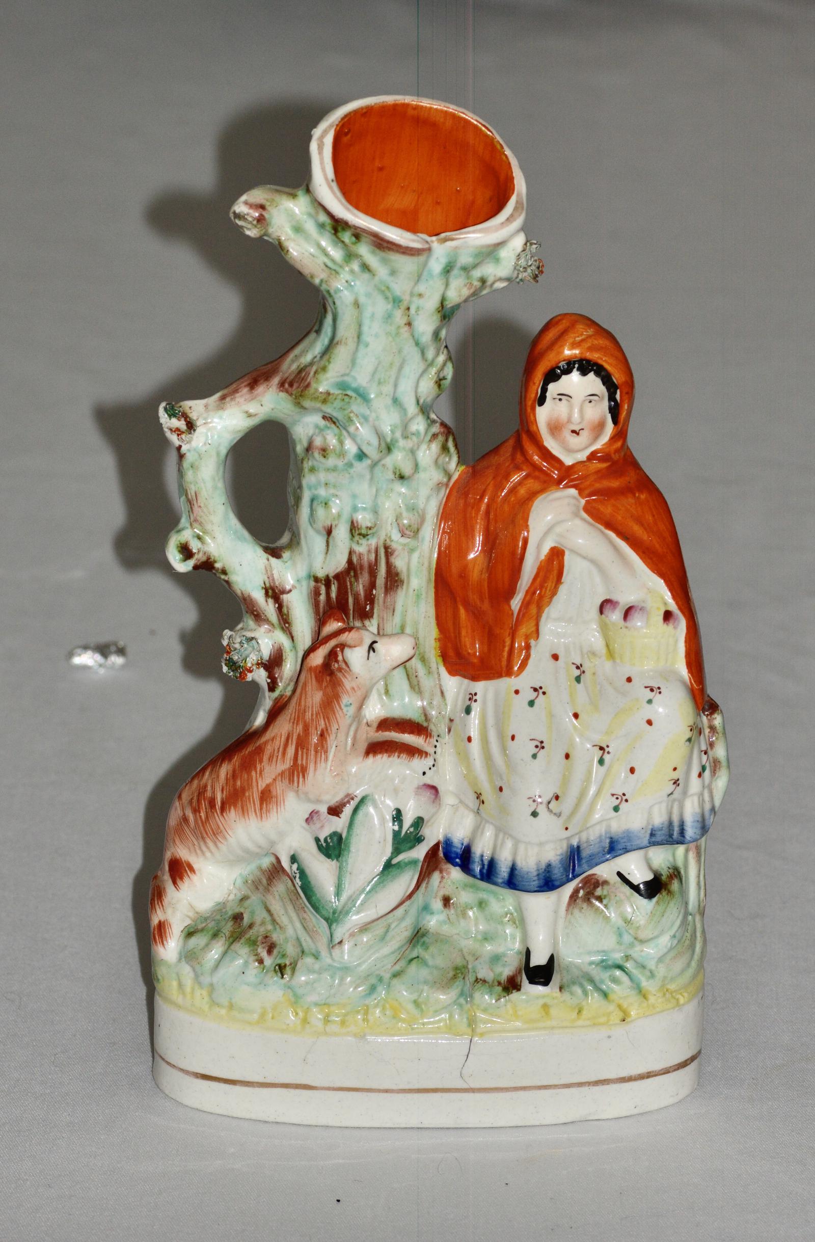 Large Victorian Staffordshire Spill Vase Modelled as Little Red Riding Hood (1 of 4)