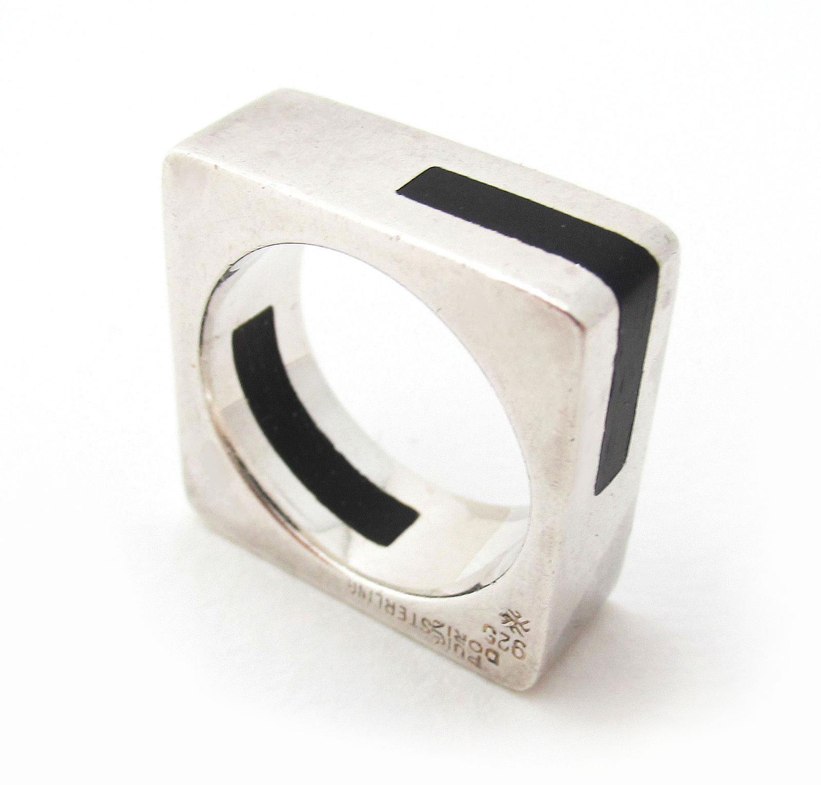 Spanish Vintage Puig Doria Sterling Silver & Ebony Wood Modernist Brutalist Ring, Size M1/2 c.1970 (1 of 5)