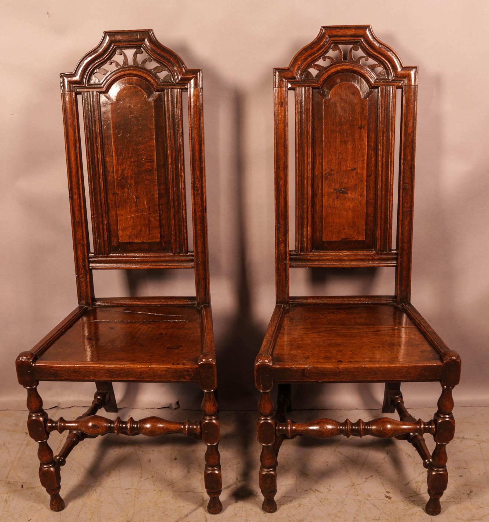 Super Pair of 17th Century Oak Hall Chairs (1 of 9) Super Pair of 17th Century Oak Hall Chairs (1 of 9)
