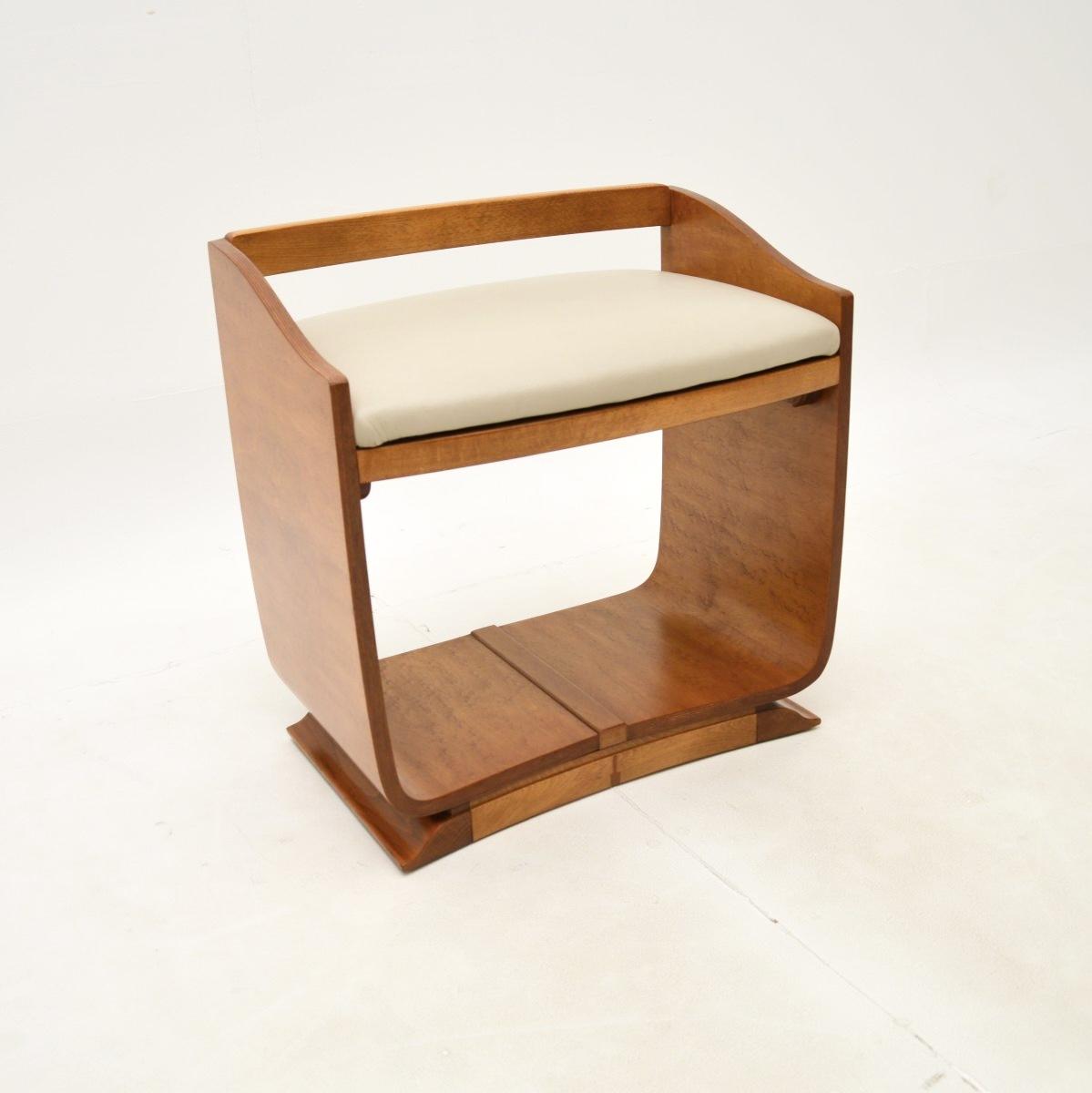 Art Deco Norwegian Elm & Leather Stool (1 of 5)