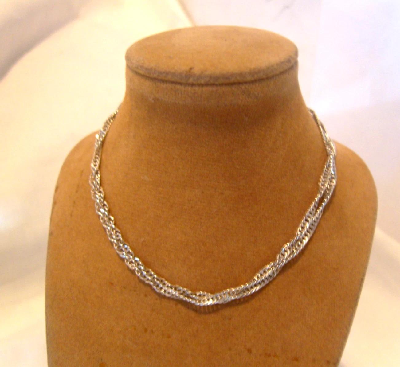 Necklace Silver 925 Fancy Twist Link 1970s Vintage 17 3/4" Length (1 of 7)