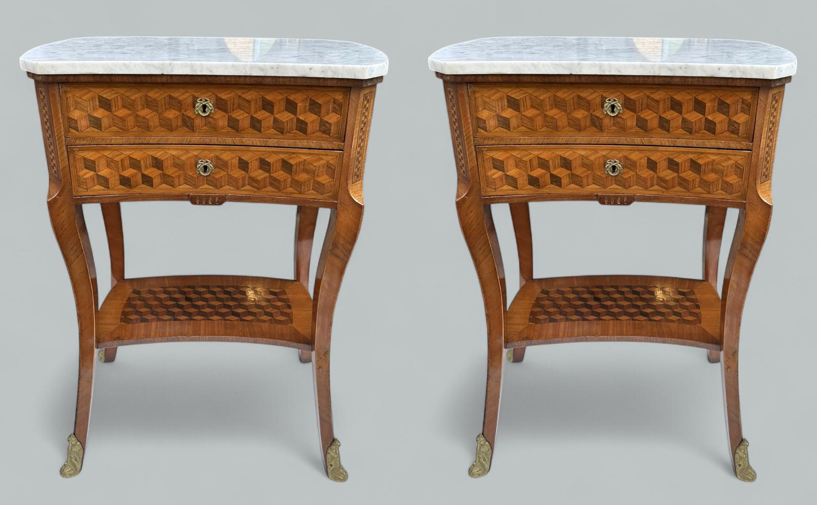 Antique French Marquetry Marble Top Kingwood Bedside Cabinets Locker Nightstands (1 of 11)