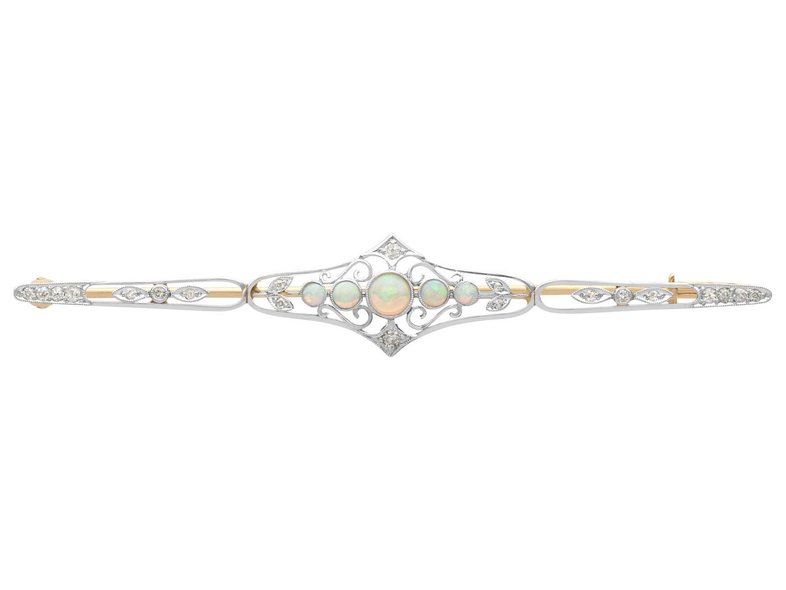 Antique Opal & 0.22ct Diamond 15ct Yellow Gold Brooch c.1900 (1 of 10)