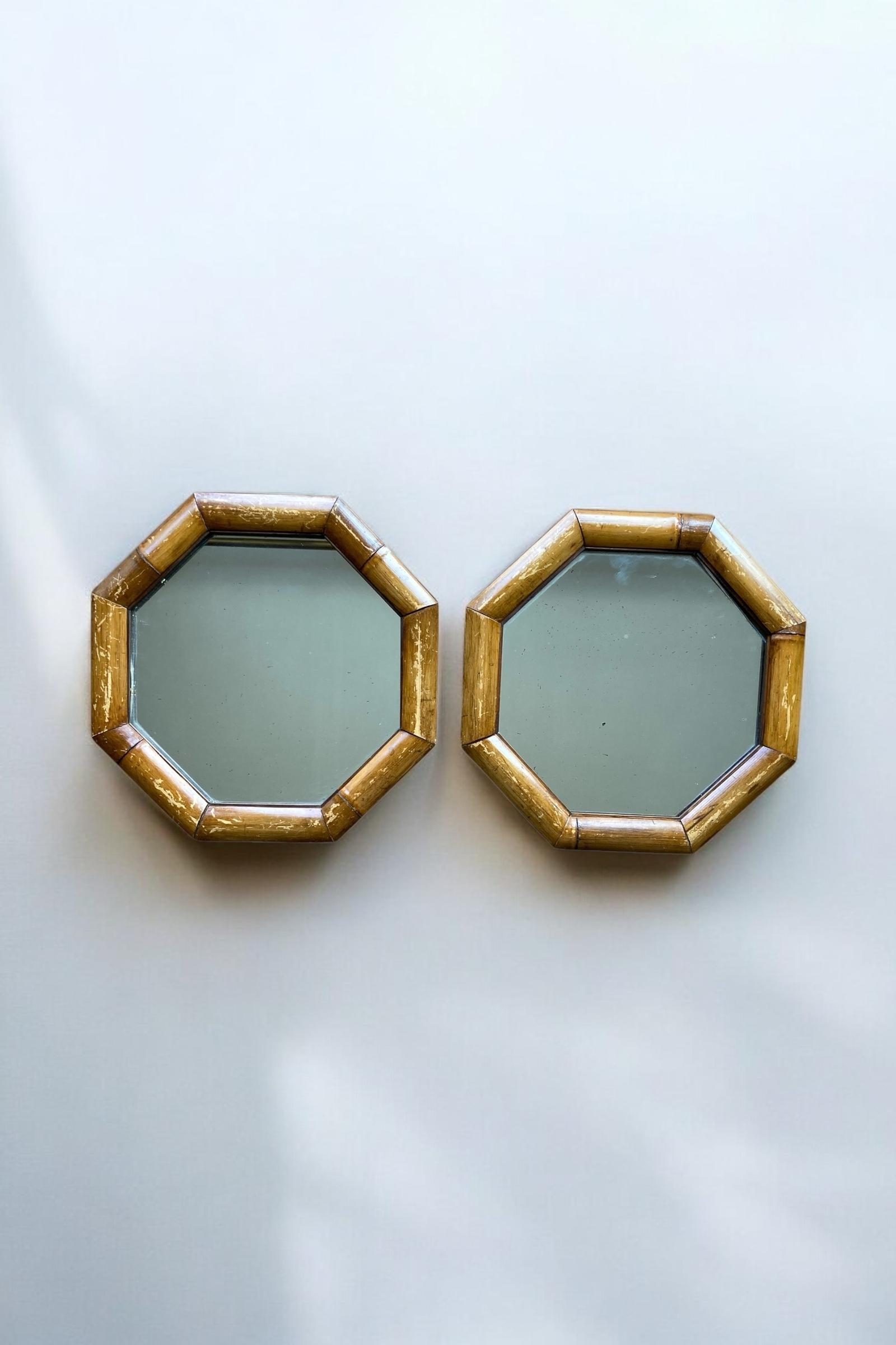 Pair of Italian Mid Century Octagonal Bamboo Framed Mirrors (1 of 9) Pair of Italian Mid Century Octagonal Bamboo Framed Mirrors (1 of 9)