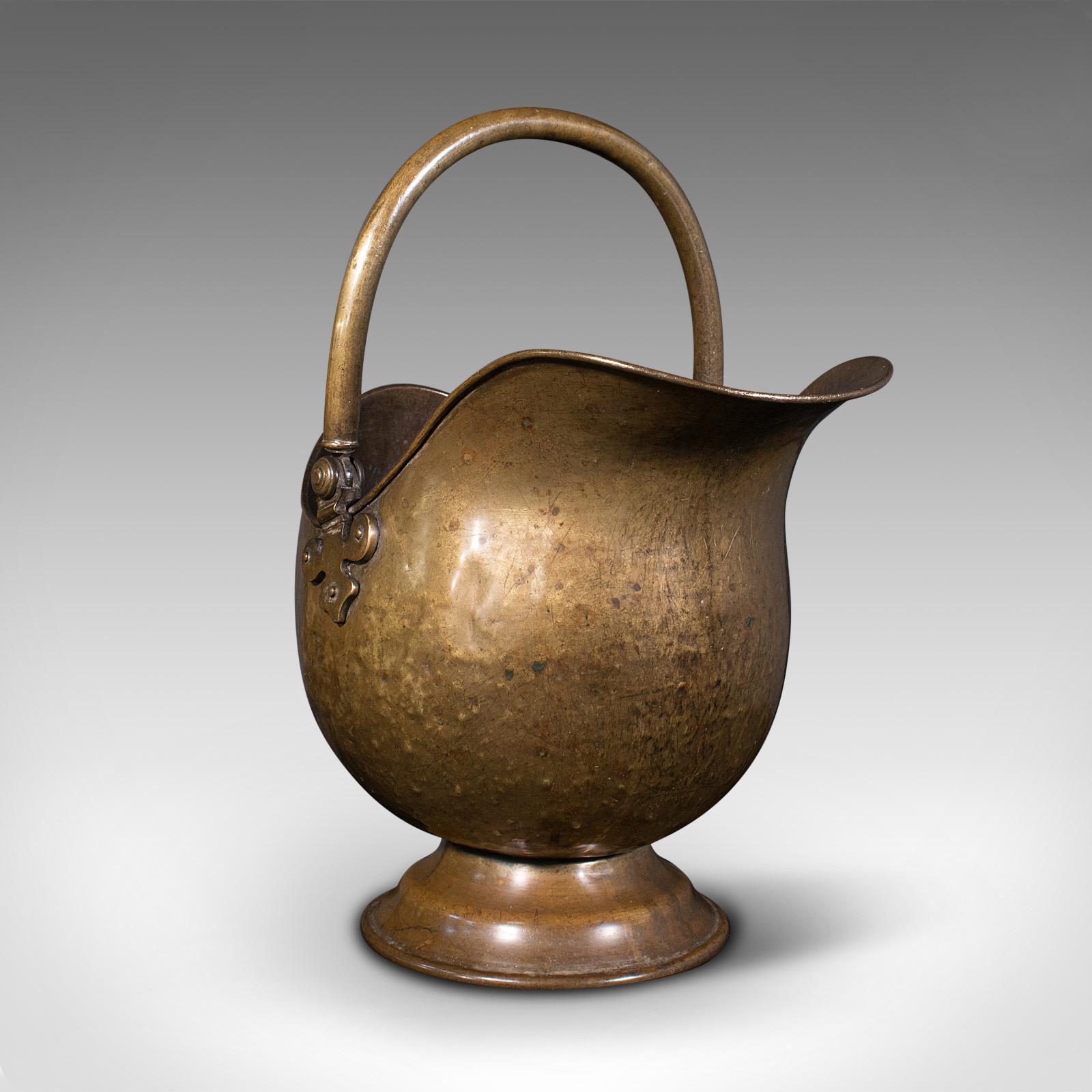 Antique Helmet Scuttle, English, Brass, Fireside, Coal, Log Bin, Victorian c.1880 (1 of 10)