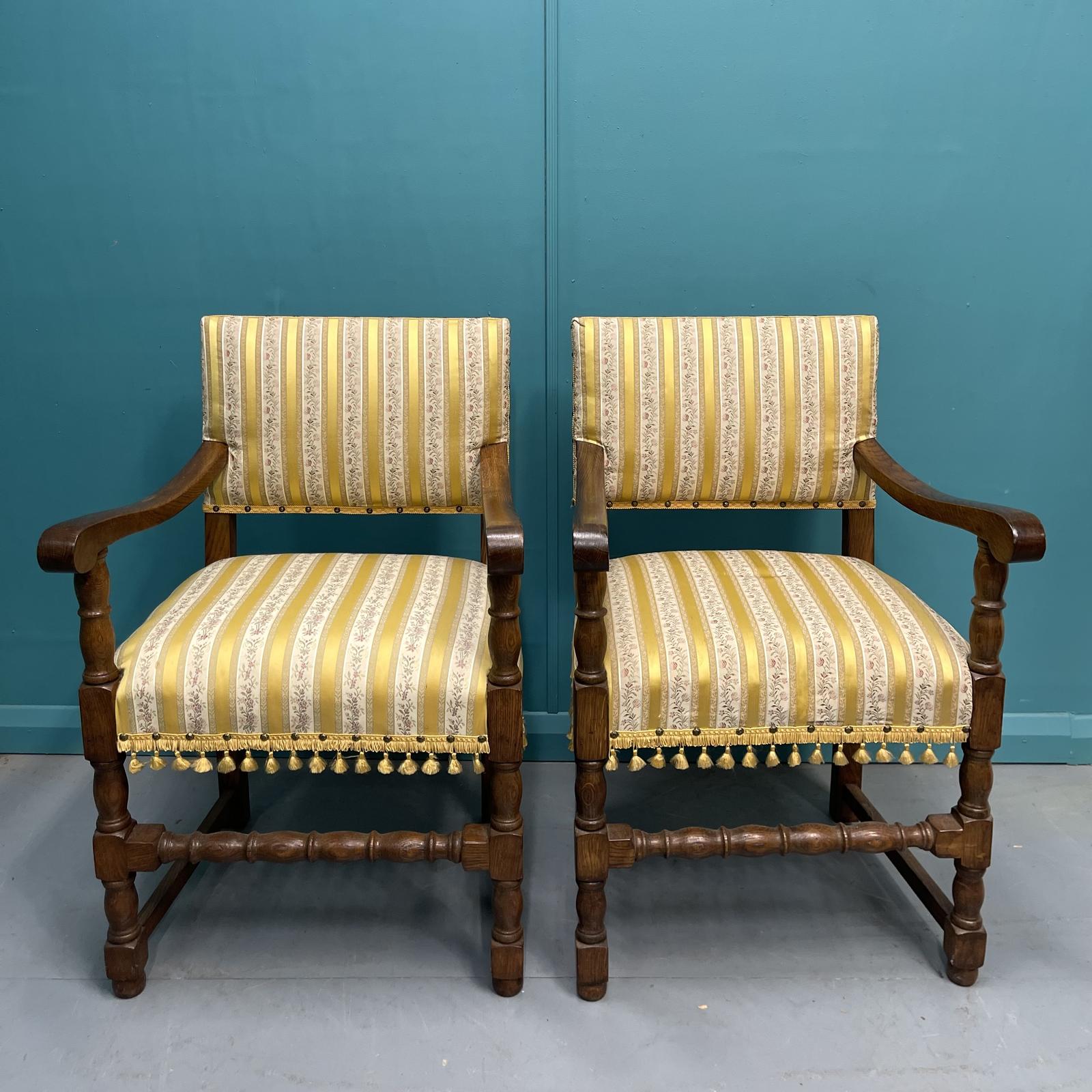Pair of Oak and Upholstered Hall Armchairs (1 of 6) Pair of Oak and Upholstered Hall Armchairs (1 of 6)