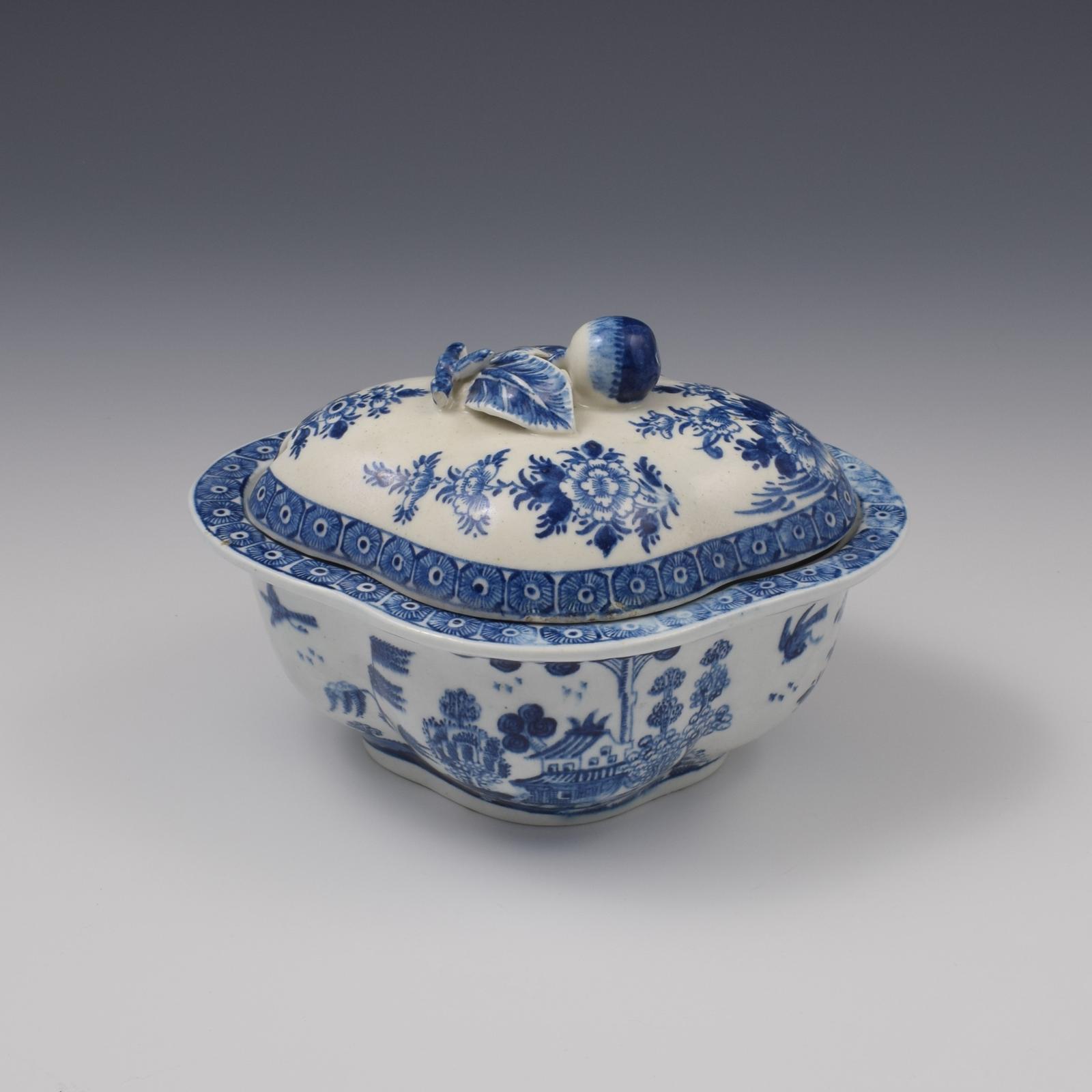 Rare Derby Porcelain Blue & White Quatrefoil Tureen & Cover c.1768 (1 of 14)