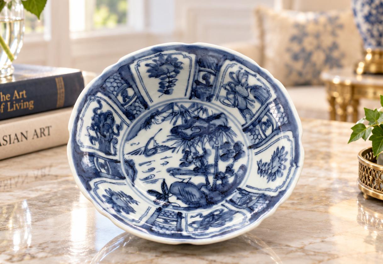 Antique Chinese Blue & White Porcelain Lobed Bowl – Kangxi Period c.1700 (1 of 13) Antique Chinese Blue & White Porcelain Lobed Bowl – Kangxi Period c.1700 (1 of 13)