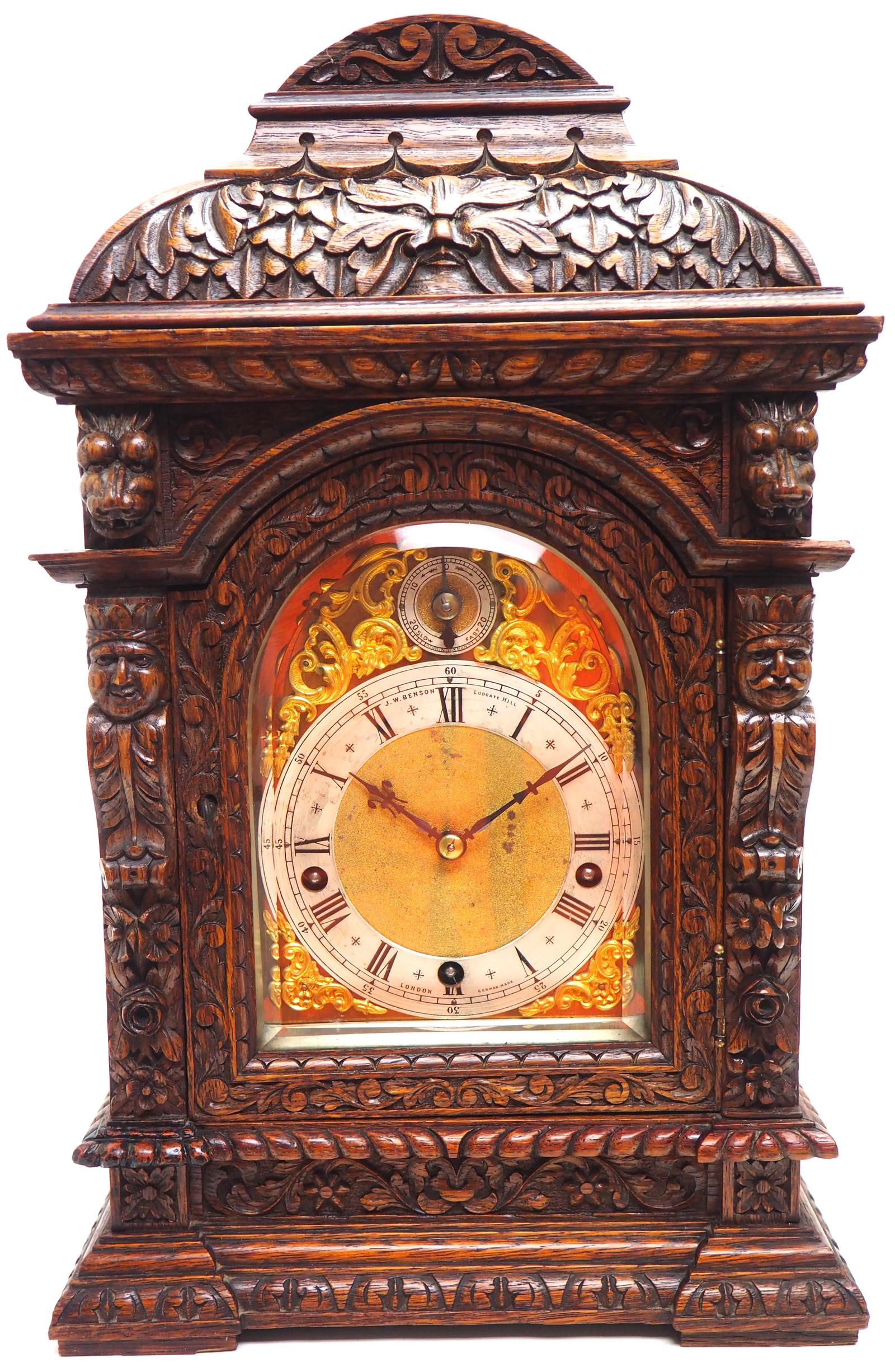 Carved Oak 8-day Musical Mantel Clock by W&H Westminster Chiming Bracket Clock Chiming on 5 Coiled Gongs (1 of 17) Carved Oak 8-day Musical Mantel Clock by W&H Westminster Chiming Bracket Clock Chiming on 5 Coiled Gongs (1 of 17)