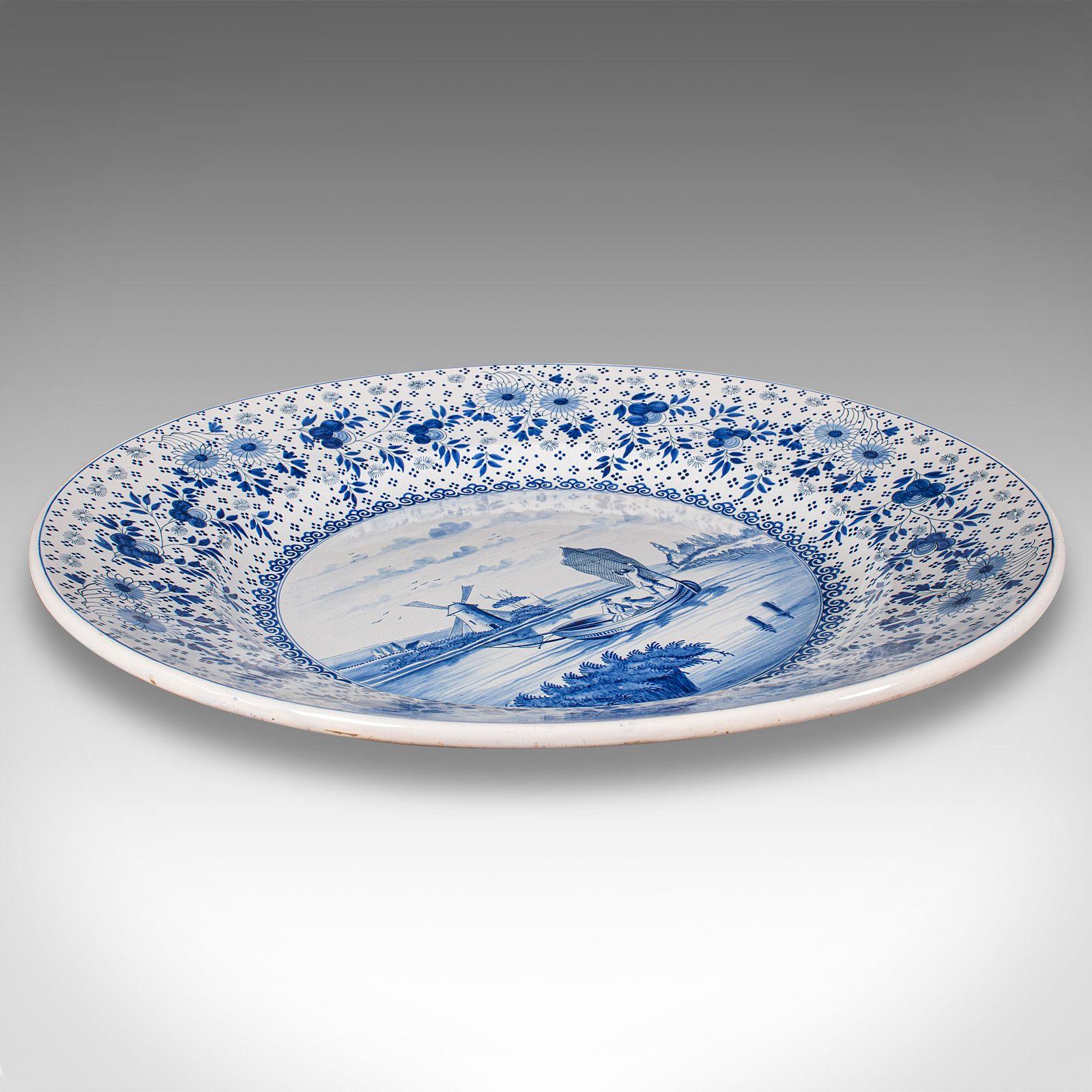 Very Large Antique Decorative Serving Plate, Belgian, Ceramic Charger c.1920 (1 of 12)