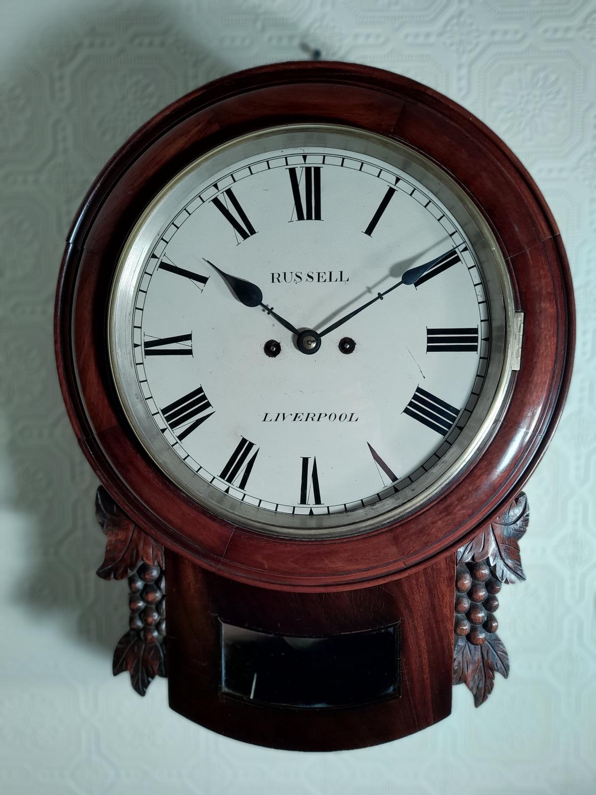 Twin-fusee, Bell Striking Dropdial Wall Clock Russell of Liverpool (1 of 6)