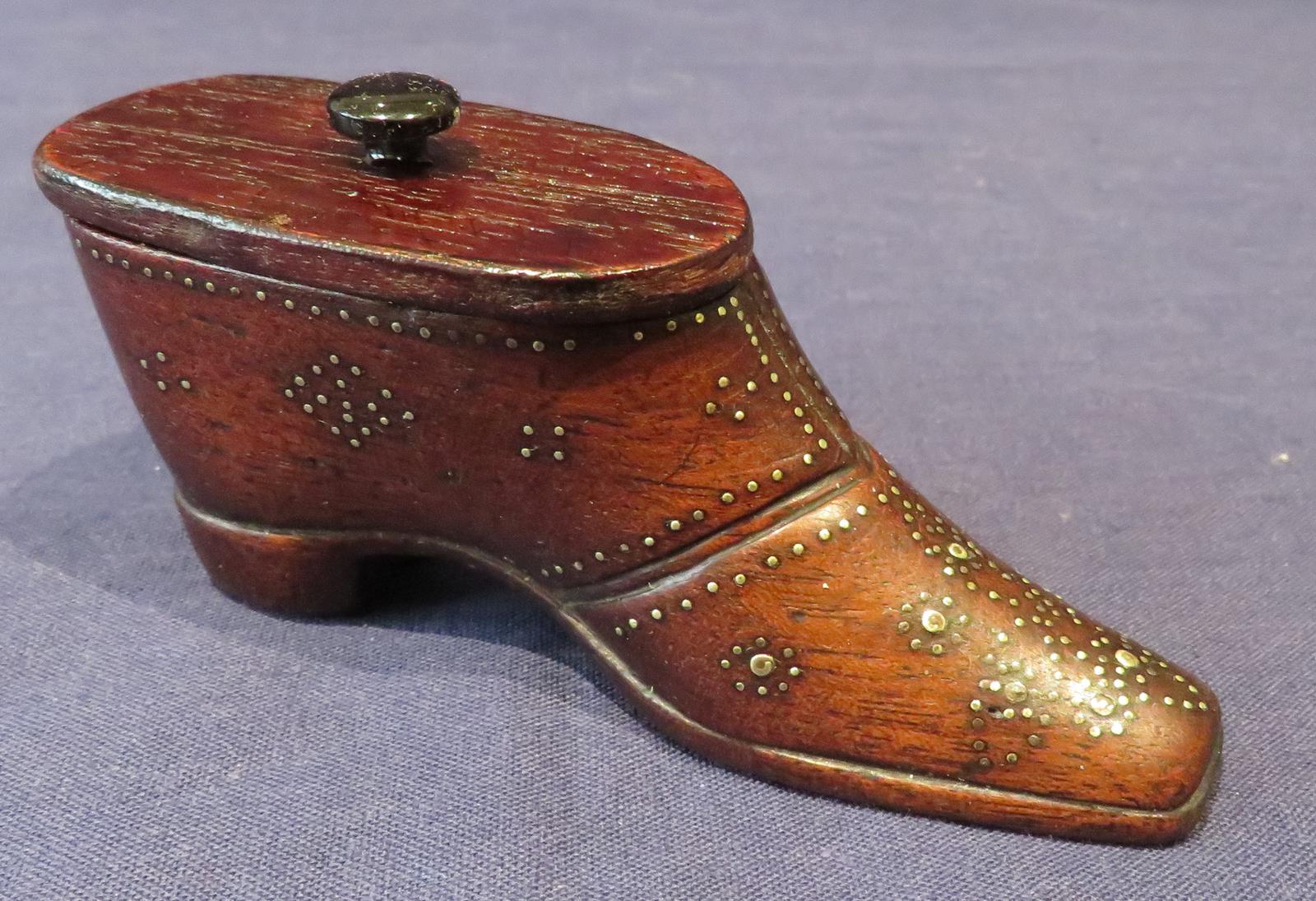 Georgian Snuff Shoe Beautiful Pique Work Carved Mahogany (1 of 5)