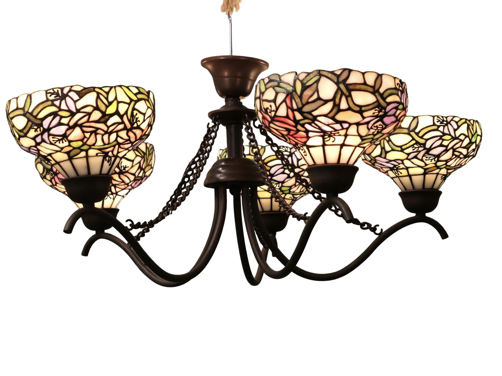 Large 5 Branch Ceiling Light, with Tiffany Style Lamp Shades (1 of 5) Large 5 Branch Ceiling Light, with Tiffany Style Lamp Shades (1 of 5)
