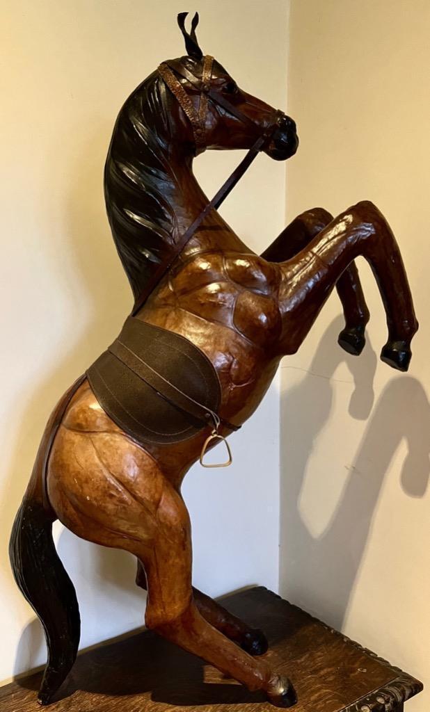 Large Standing Rearing Leather Horse Over 3ft High (1 of 6)