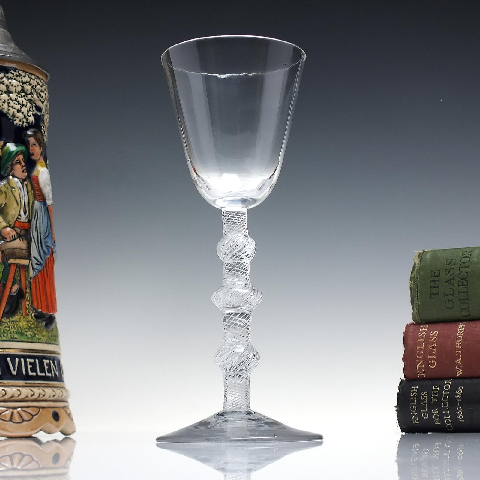 Rare Triple Knop 18th Century Air Twist Wine Glass c.1750 (1 of 6)