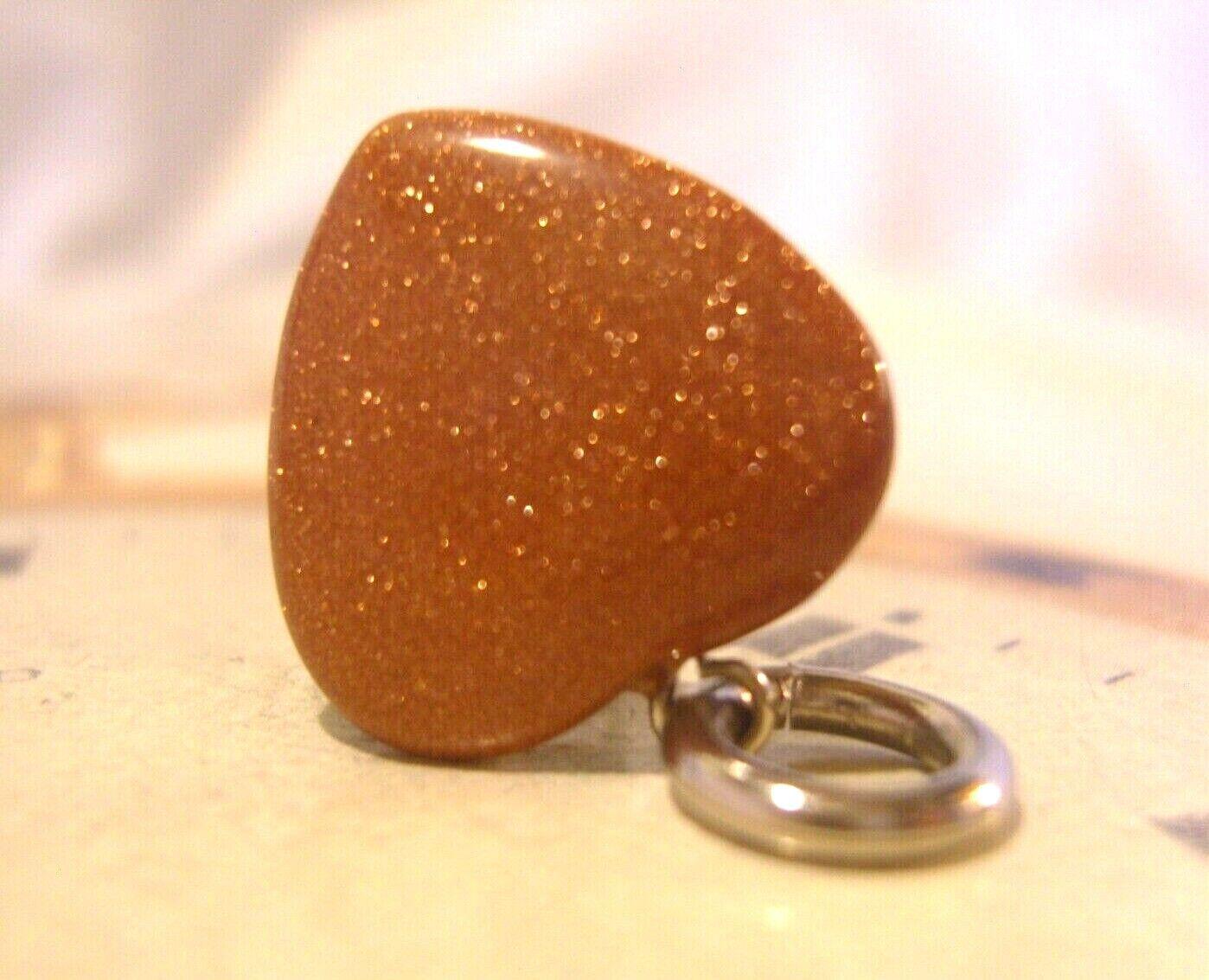 Vintage 1970s Pocket Watch Chain Fob Puffy Goldstone Love Heart Fob Nos (1 of 9)