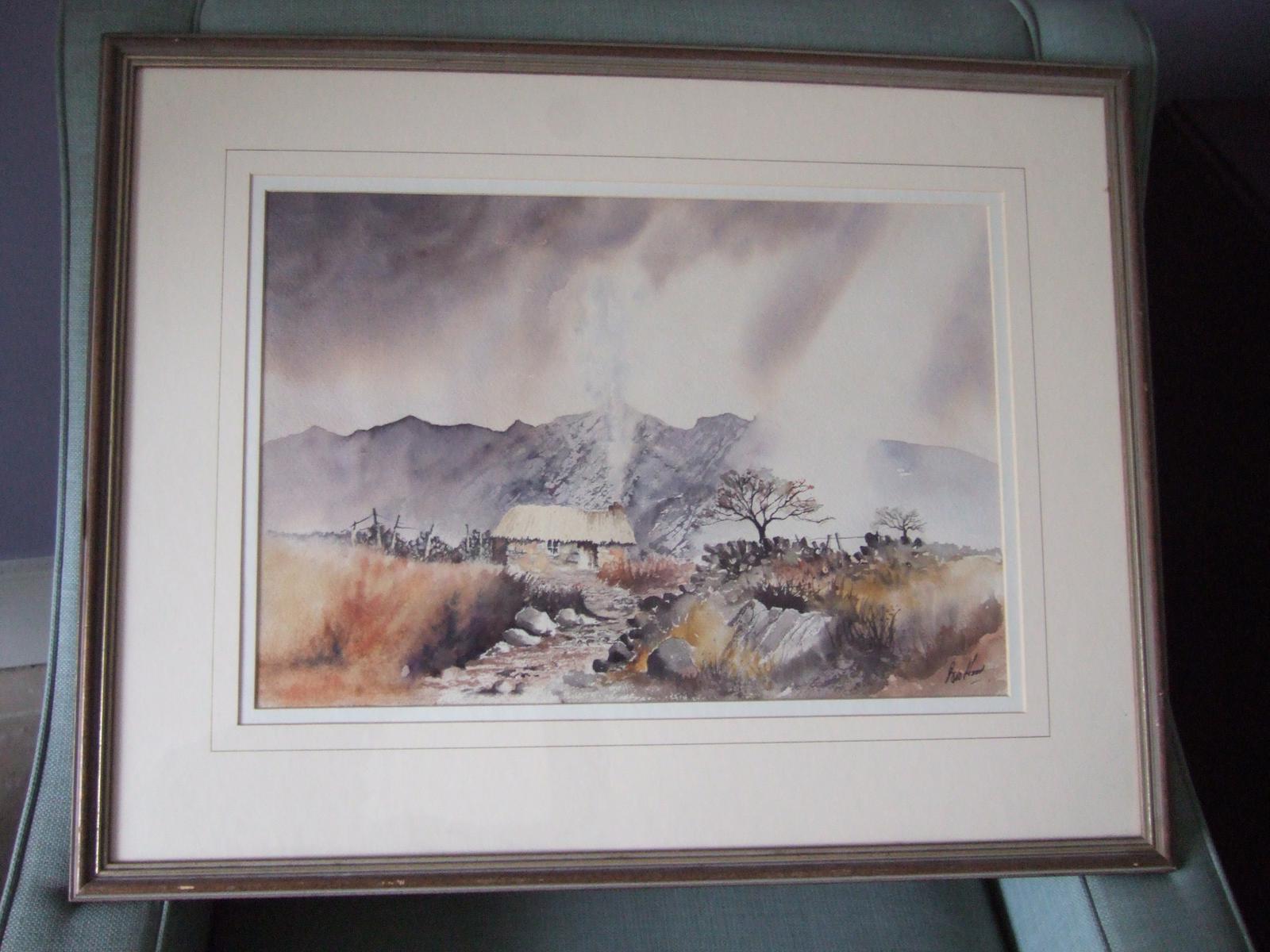 Bob Wood:  contemporary watercolour "Peat Smoke in the Highlands" (1 of 4)