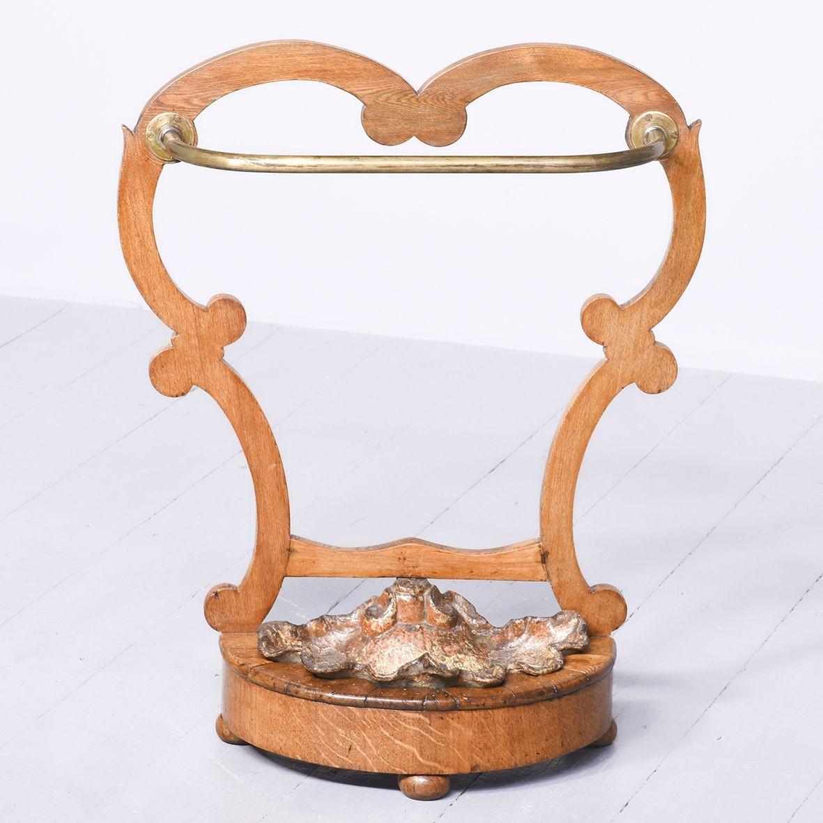 Art Nouveau Brass and Oak Stick Stand (1 of 7)