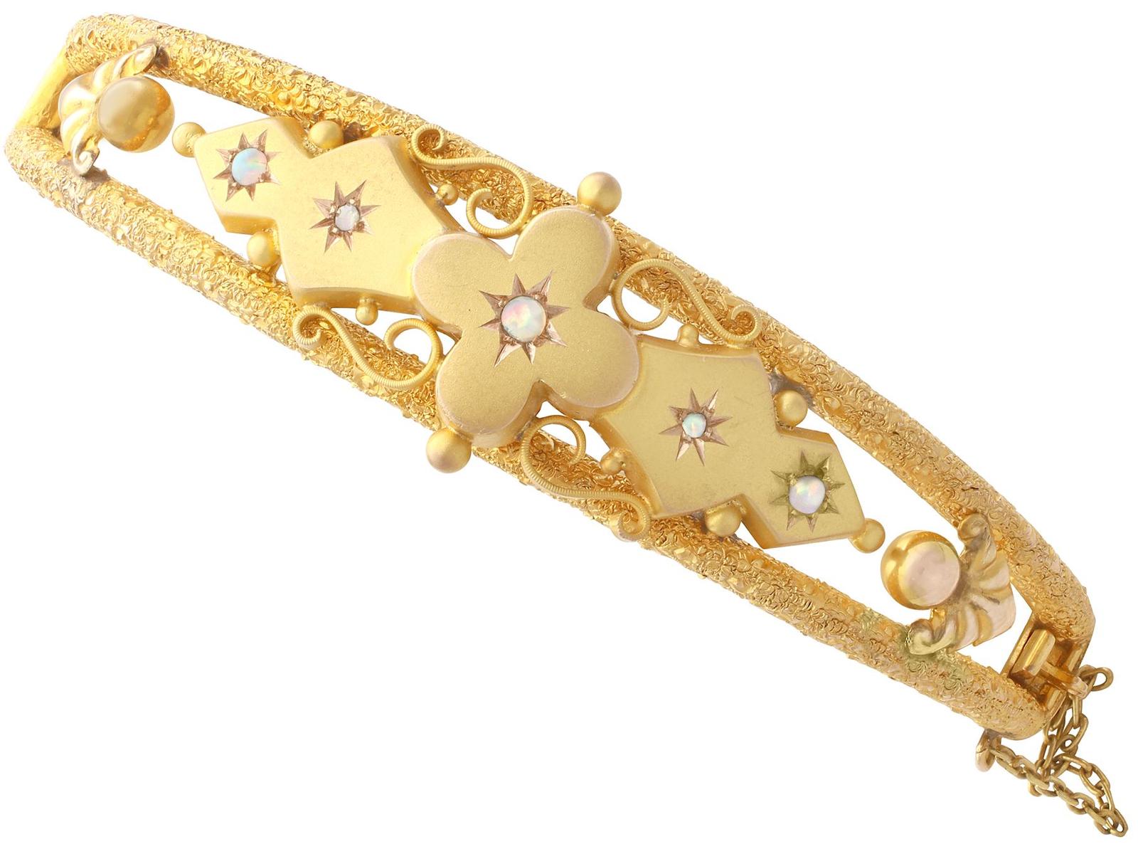 Antique Victorian Opal & Diamond 9ct Yellow Gold Bangle (1 of 17)
