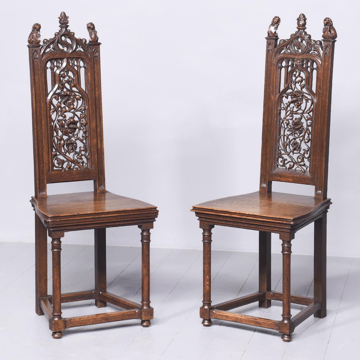 Pair of Gothic Style Carved Oak Chairs (1 of 11)