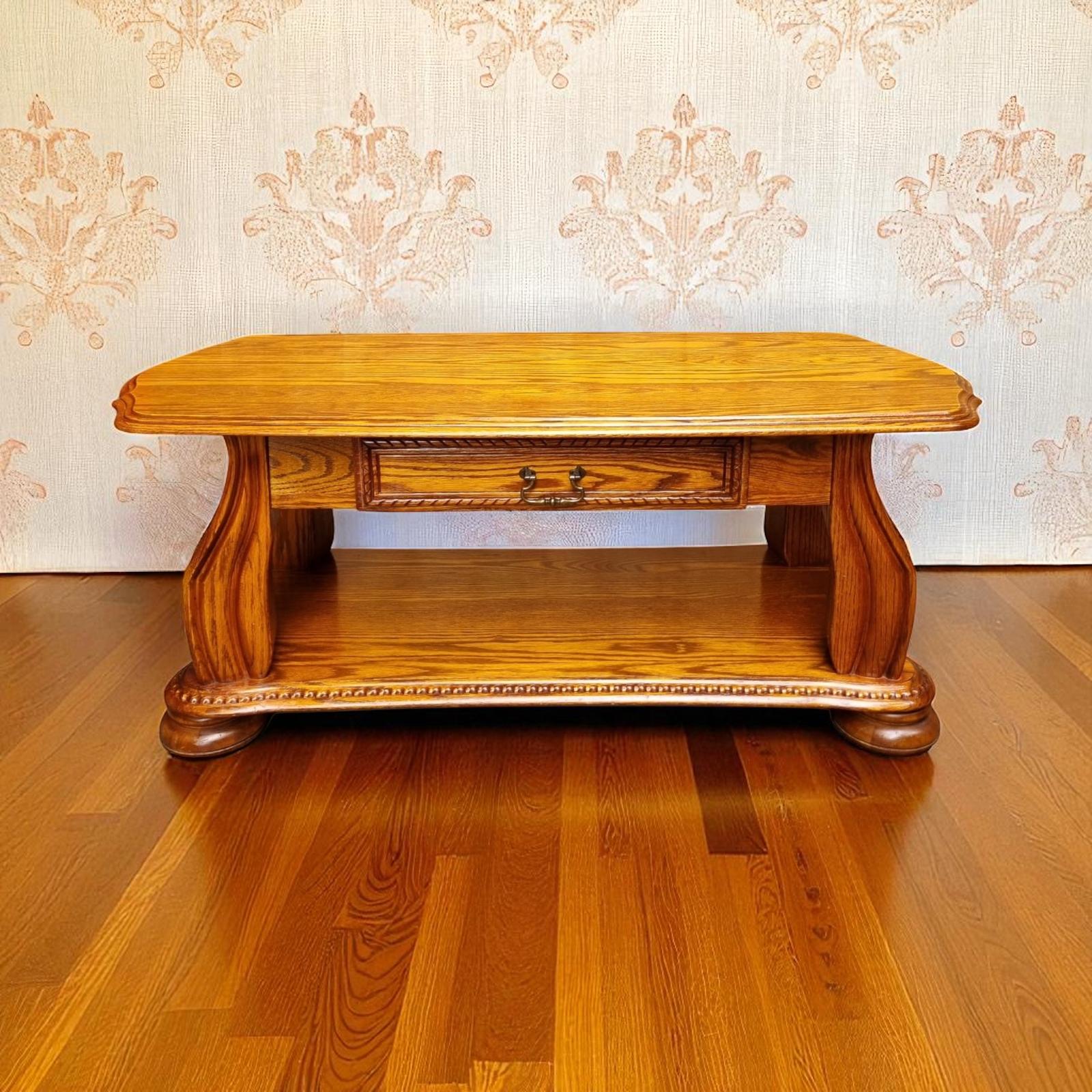 Vintage Oak Coffee Table with Drawer / c.1970 (1 of 10)