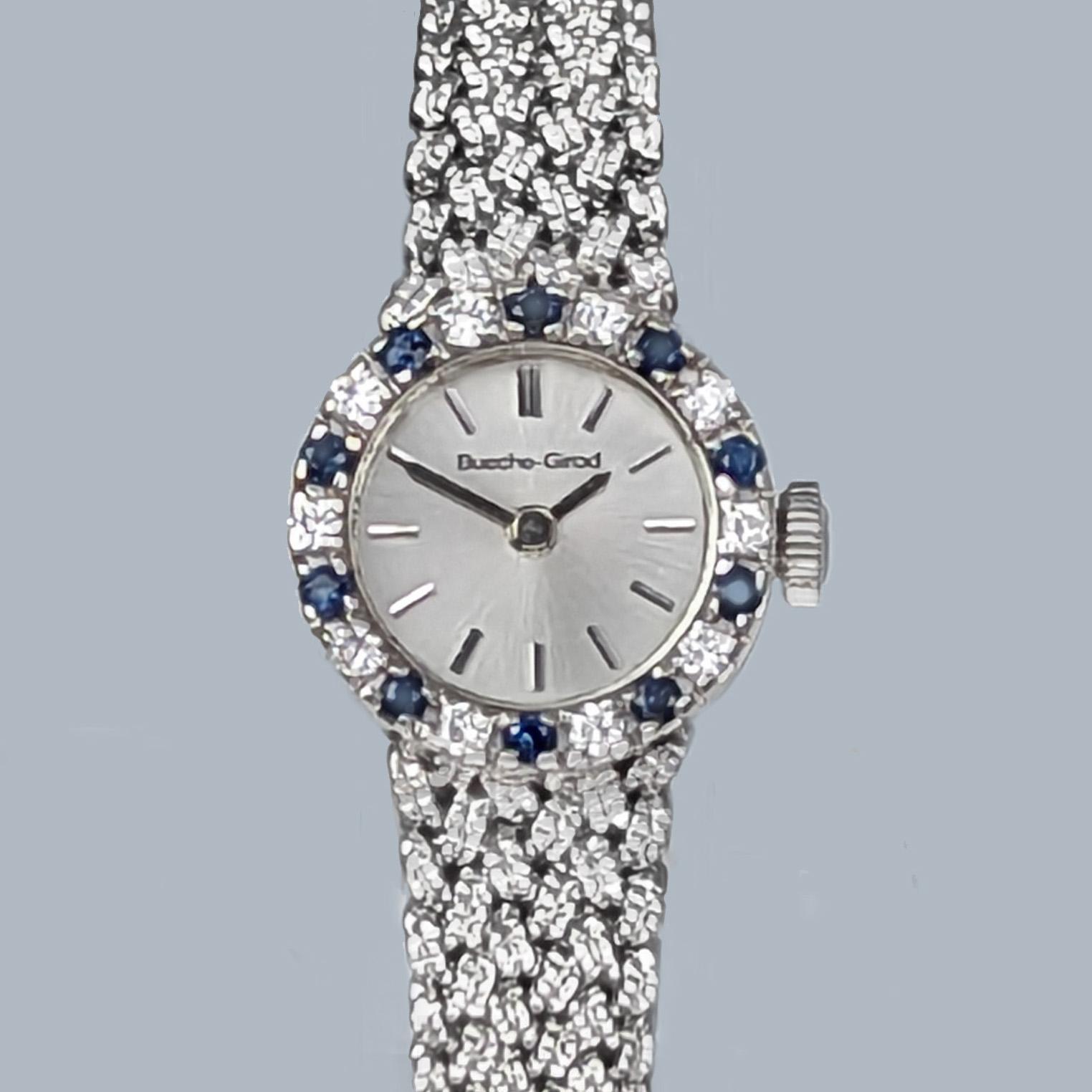 Bueche-Girod 9ct Gold Bracelet Watch – Diamond & Sapphire Bezel – London 1978 – Exceptional Condition (1 of 14)