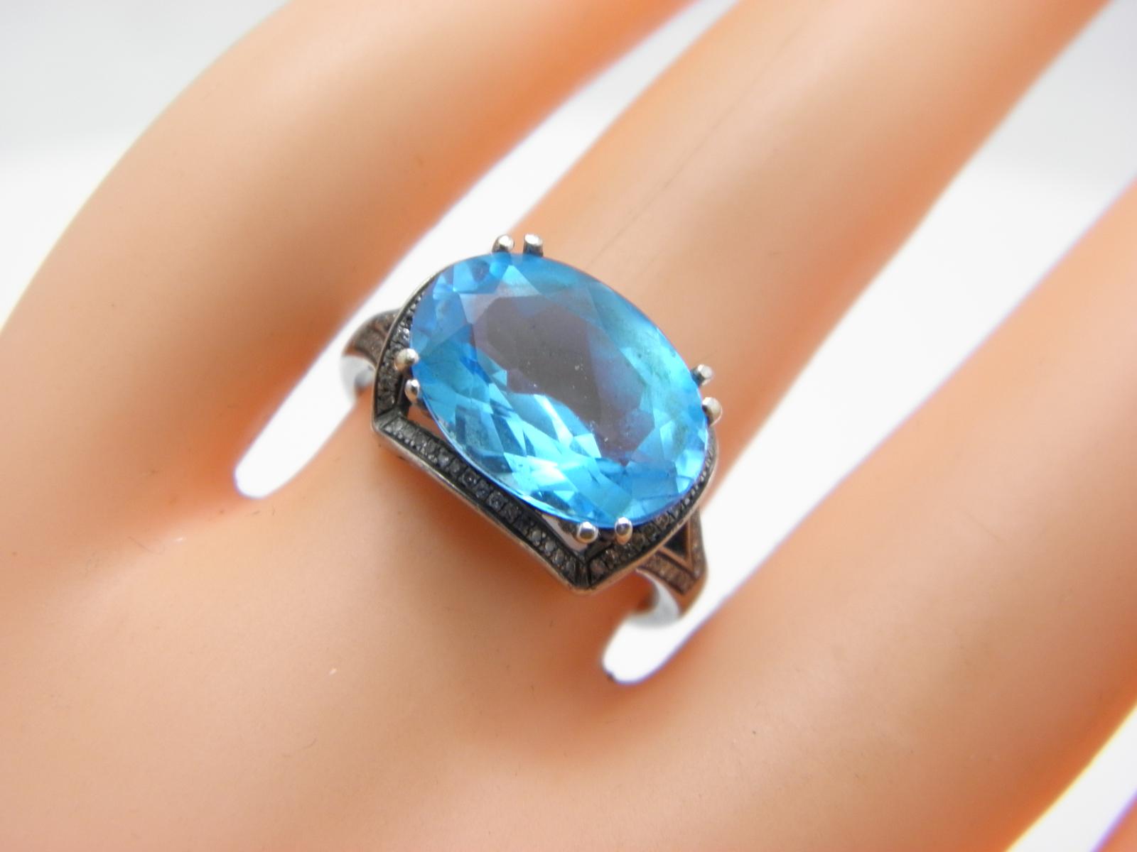 Vintage 14ct Heavy White Gold Topaz Diamond Cocktail Ring Band Size N (US Size 6.75) (1 of 14)