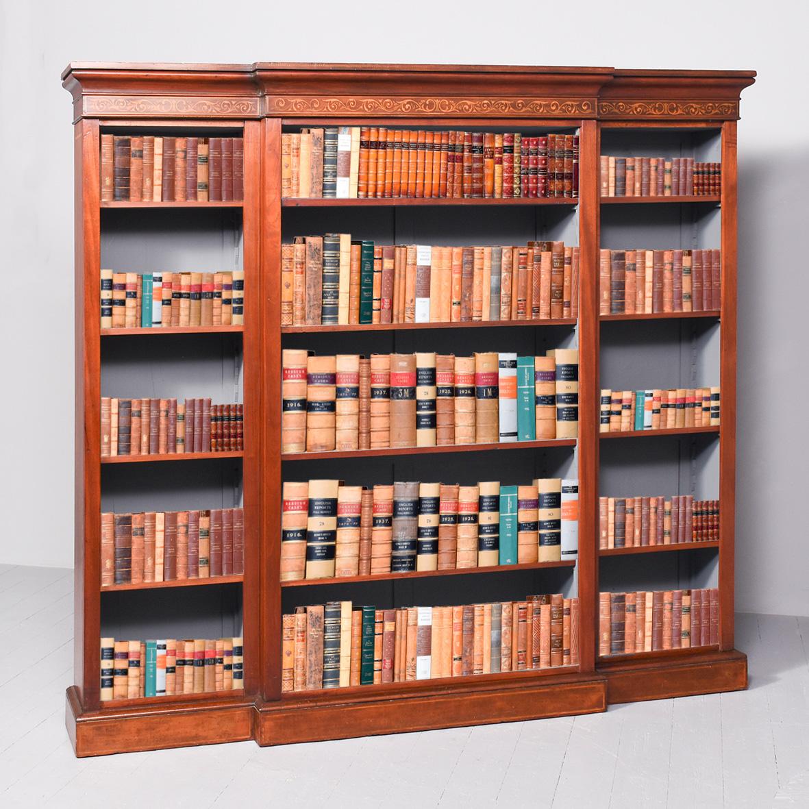 19th Century Sheraton Style Inlaid Mahogany Breakfront Bookcase (1 of 10)