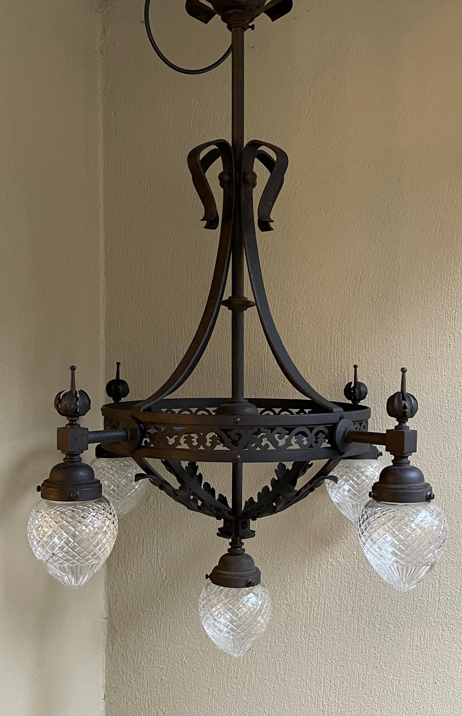 Impressive Art Nouveau Wrought Iron Chandelier (1 of 8) Impressive Art Nouveau Wrought Iron Chandelier (1 of 8)