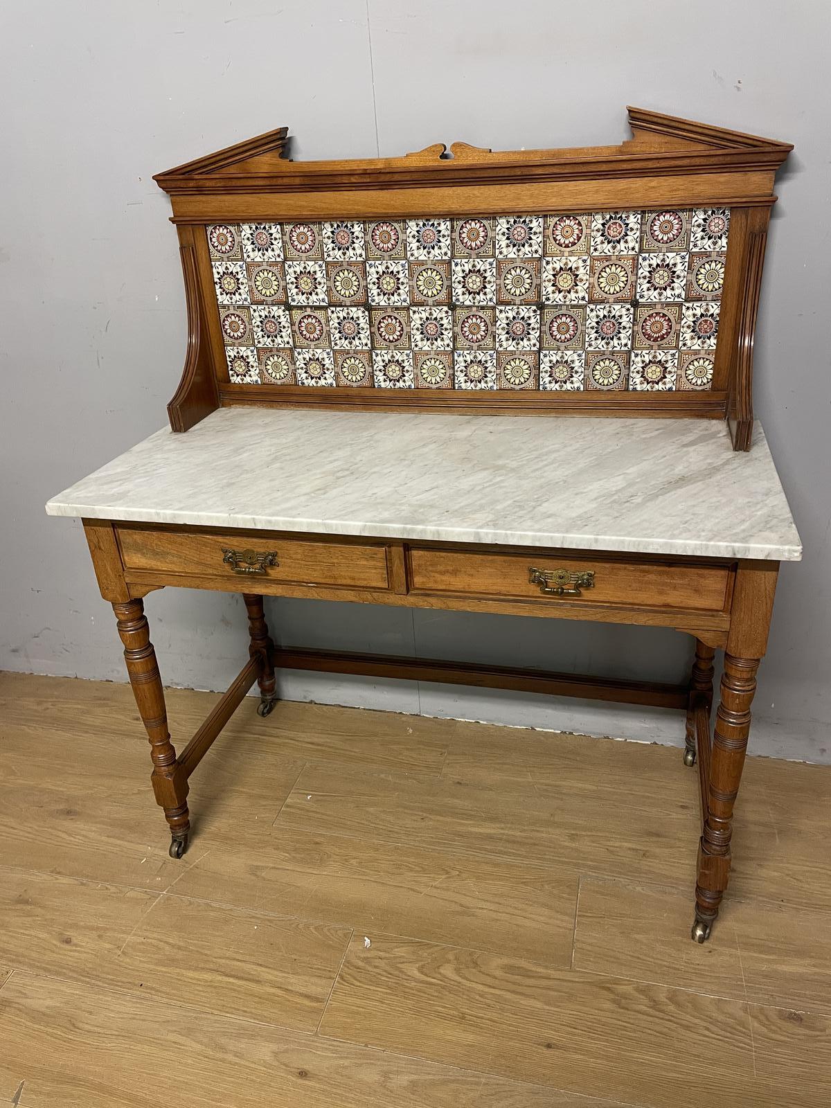 Victorian Satin Walnut Marble Topped Washstand c.1880 (1 of 13)