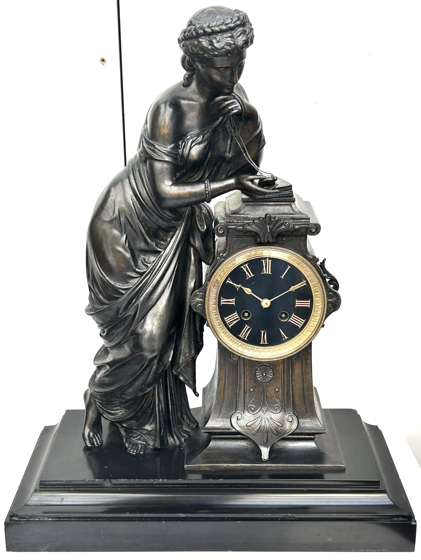 Antique French Slate 8-day Classical Striking Gilt Spelter Figural Mantle Clock (1 of 7) Antique French Slate 8-day Classical Striking Gilt Spelter Figural Mantle Clock (1 of 7)