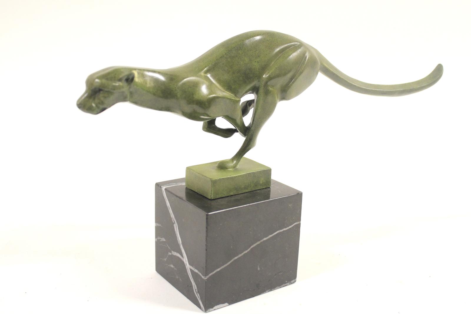 Art Deco Green Patinated  Bronze Stylized Cheetah (1 of 5)