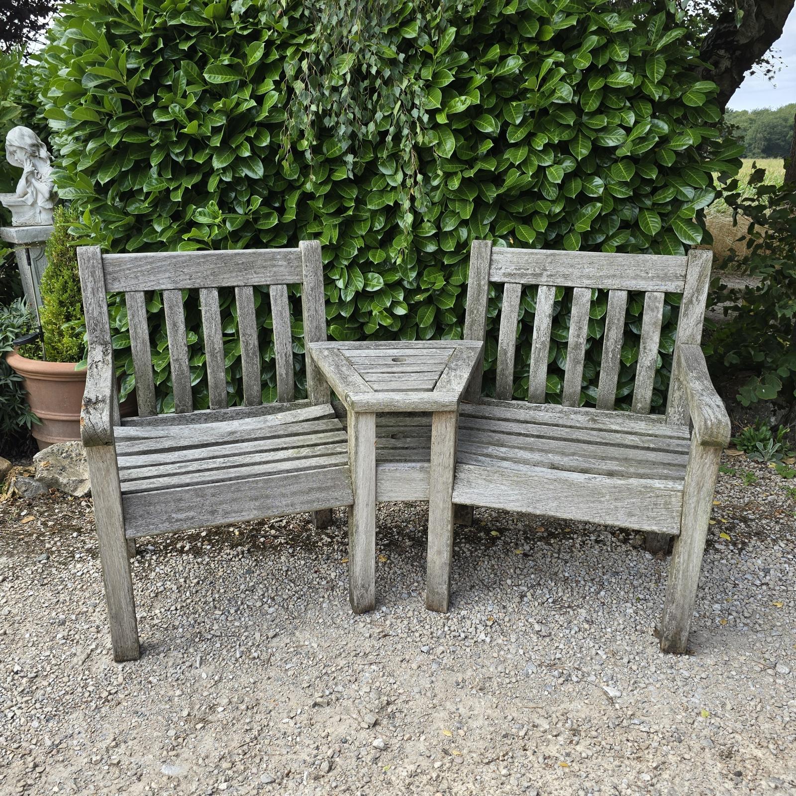 Silvered Double Garden Bench (1 of 5)