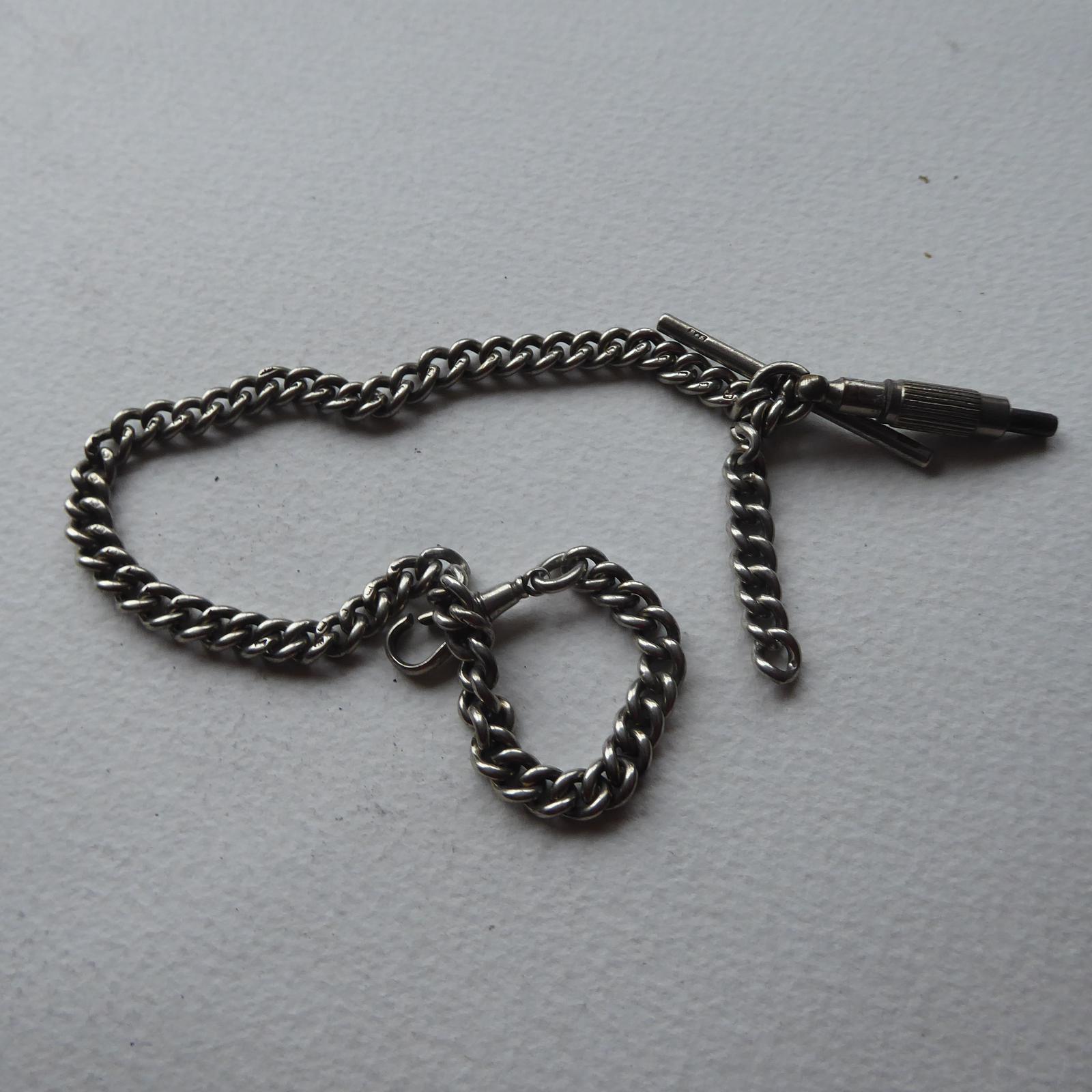 Silver Watch Chain with T Bar & Dog Clip 24g (1 of 9) Silver Watch Chain with T Bar & Dog Clip 24g (1 of 9)