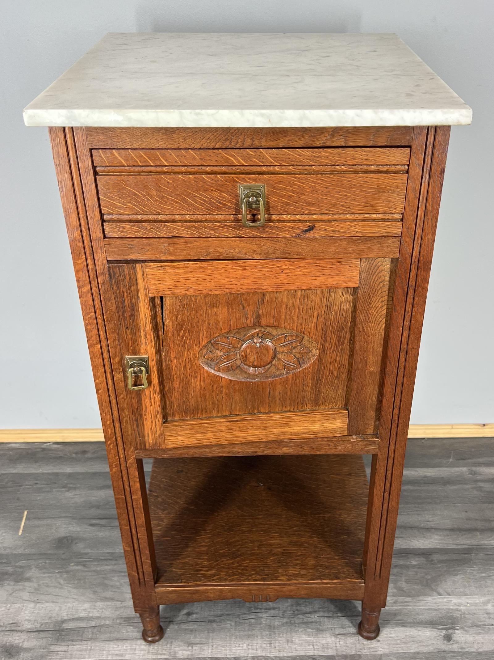 Antique French Oak Bedside Table Marble Top Cupboard Cabinet Nightstand LOT 3965 (1 of 11)