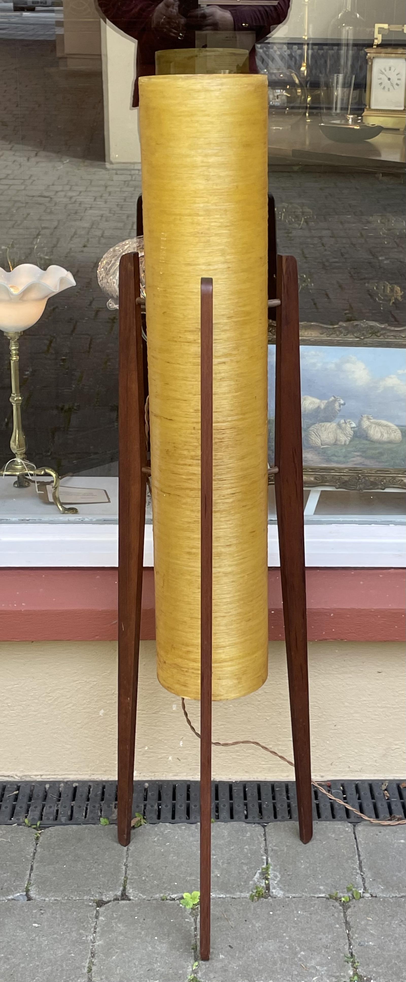 Orange Fibreglass Rocket Lamp on Teak Tripod Base (1 of 5) Orange Fibreglass Rocket Lamp on Teak Tripod Base (1 of 5)