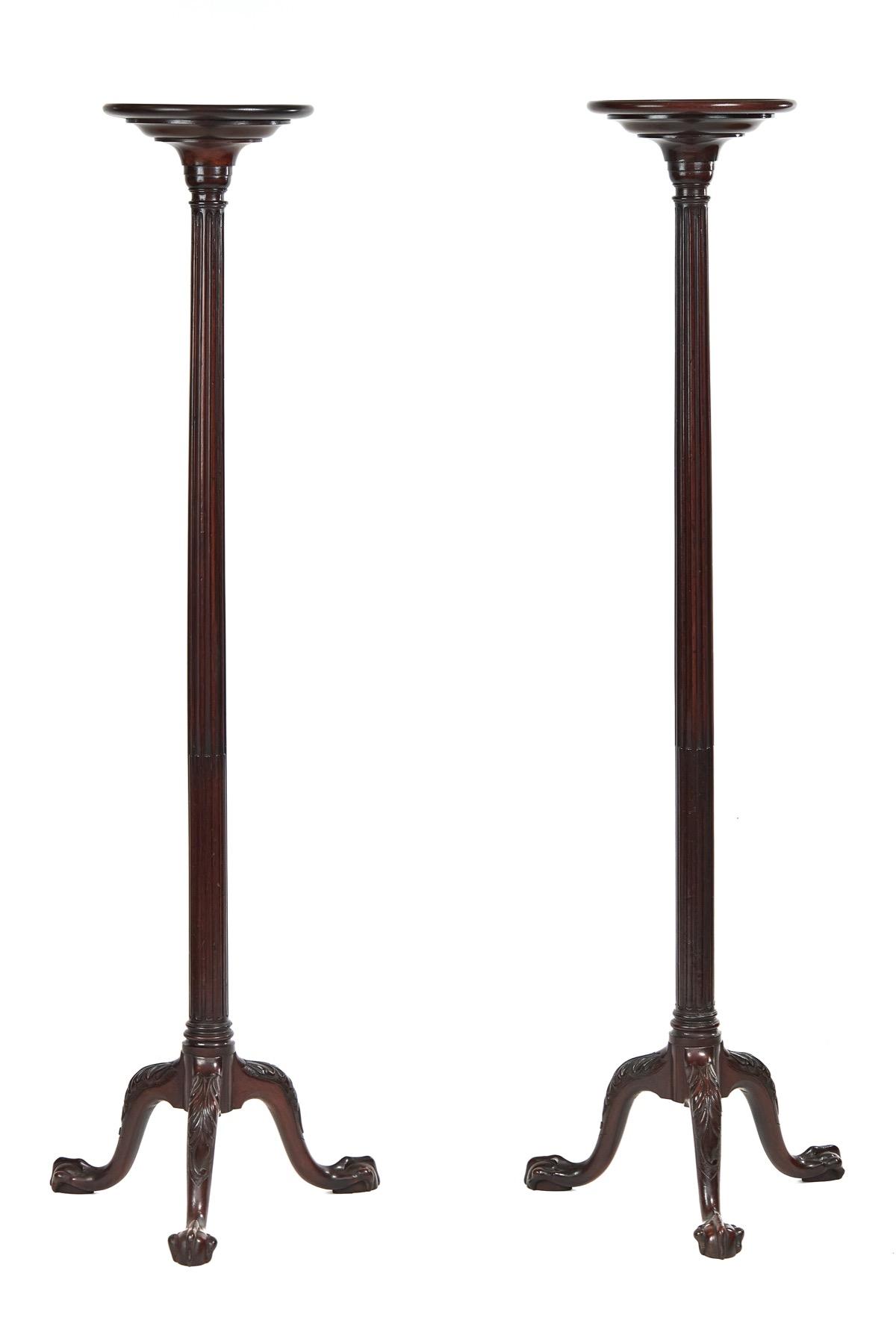 Fine Pair of Mahogany & Carved Torchere Stands (1 of 8)