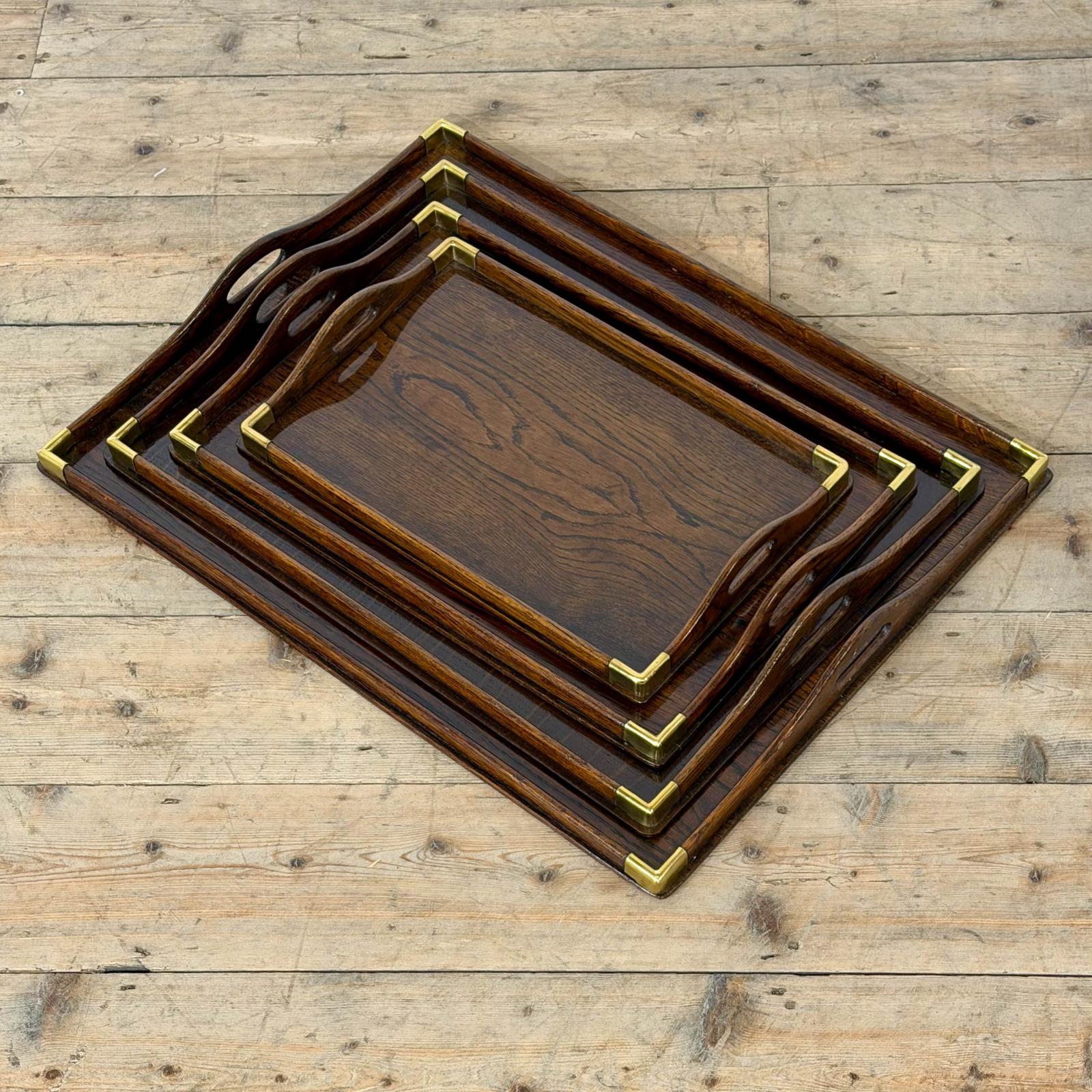Set of Four Graduation Antique Oak & Brass Trays (1 of 5) Set of Four Graduation Antique Oak & Brass Trays (1 of 5)