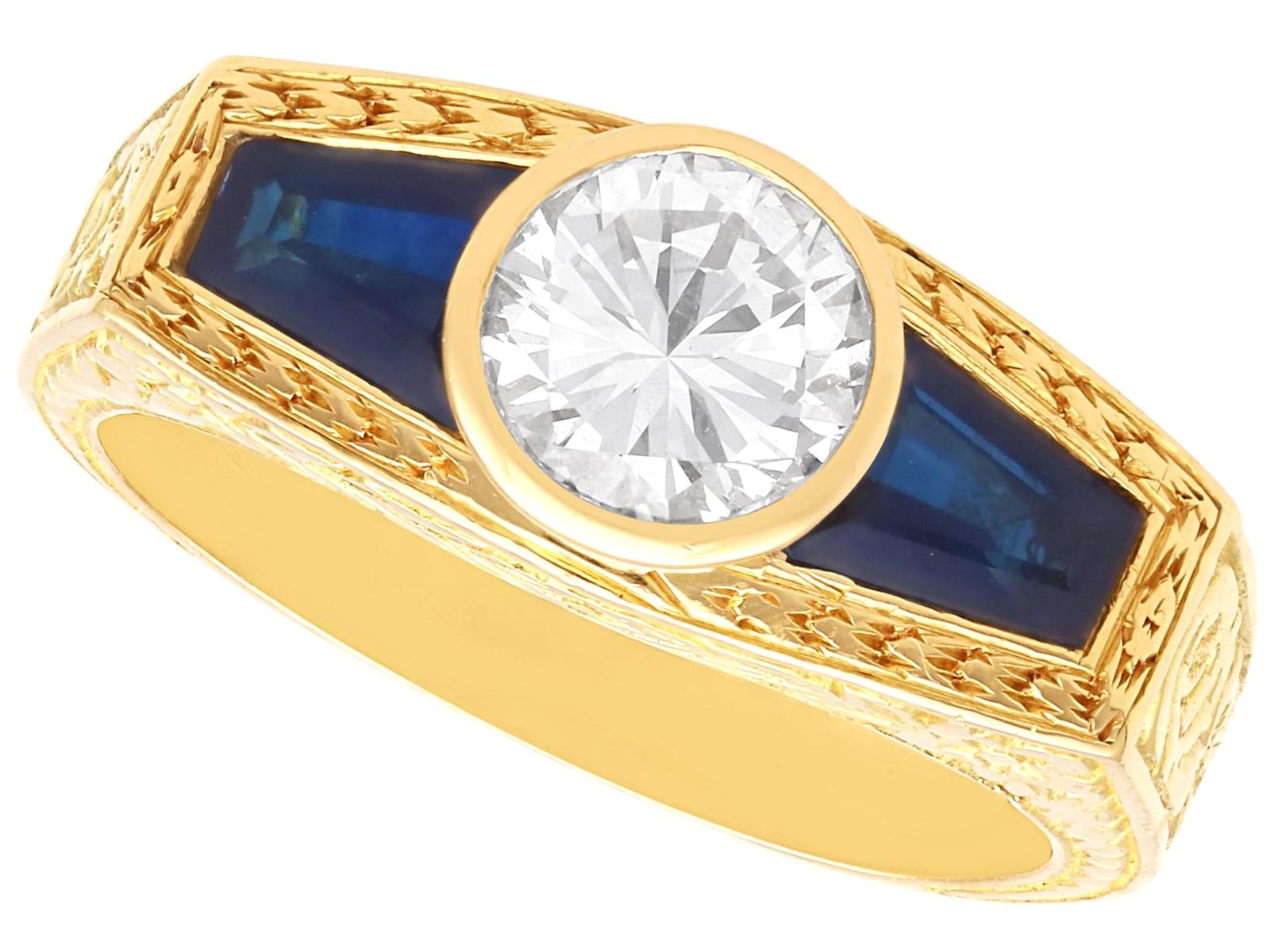 Vintage 1.15ct Sapphire & 0.90ct Diamond 18k Yellow Gold Ring c.1970 (1 of 14)
