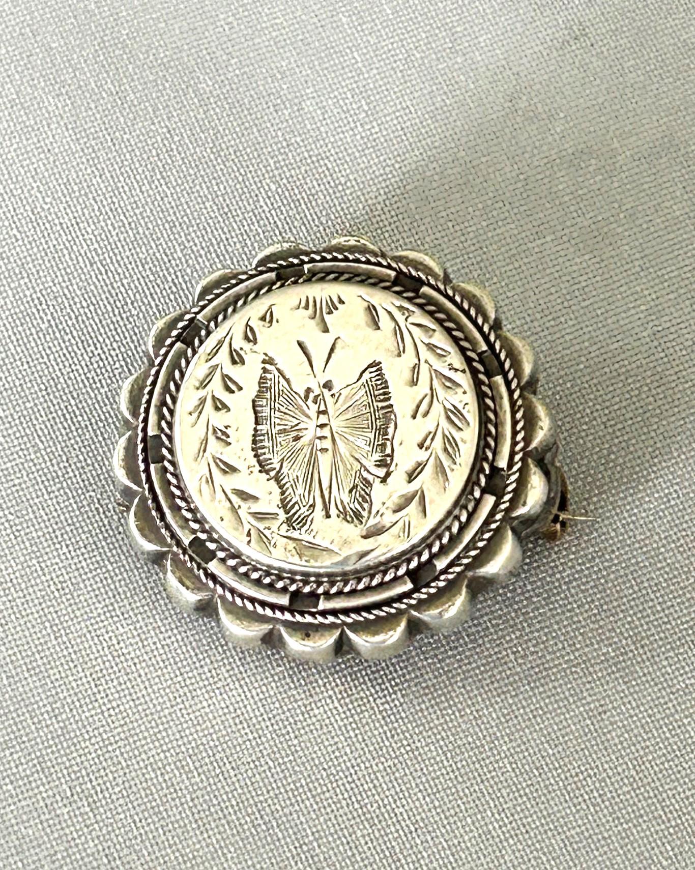 Victorian Silver Butterfly Locket Brooch (1 of 5)