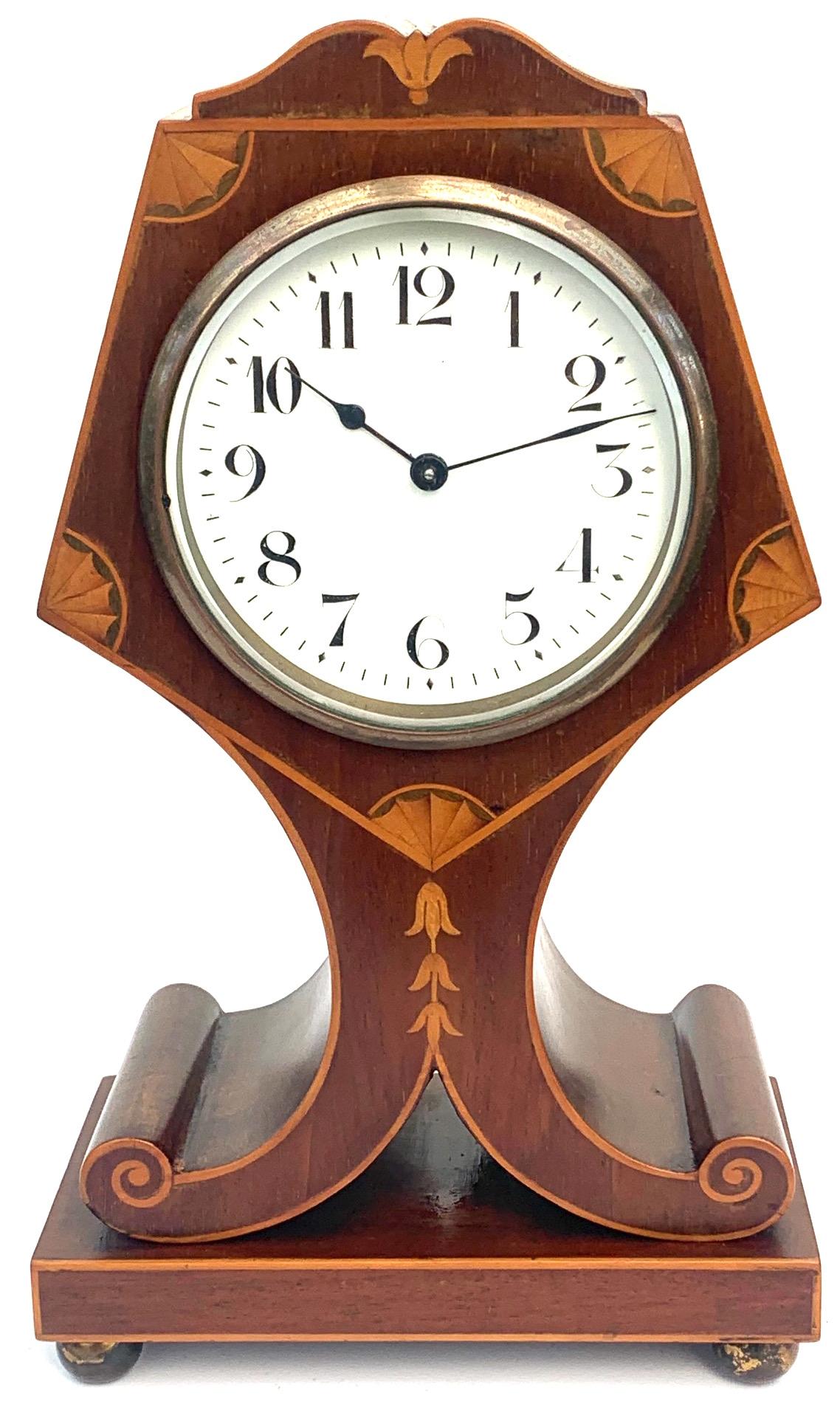 Impressive Solid Mahogany Tulip Cased Mantel Clock with Satinwood Inlaid Decoration (1 of 14)