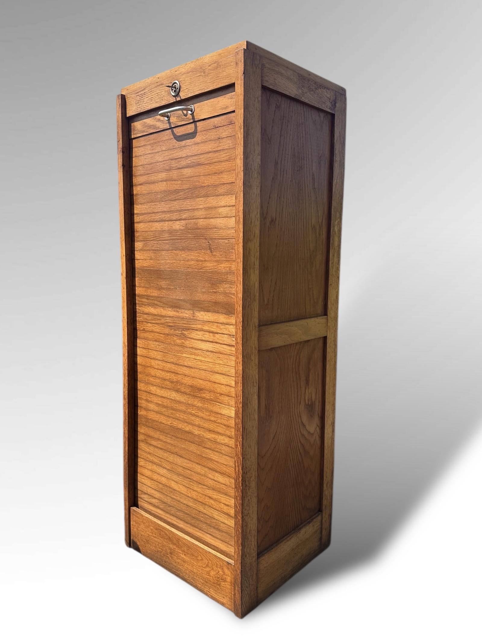 Vintage French Single Tambour Fronted Wooden Filing Cabinet (1 of 16) Vintage French Single Tambour Fronted Wooden Filing Cabinet (1 of 16)