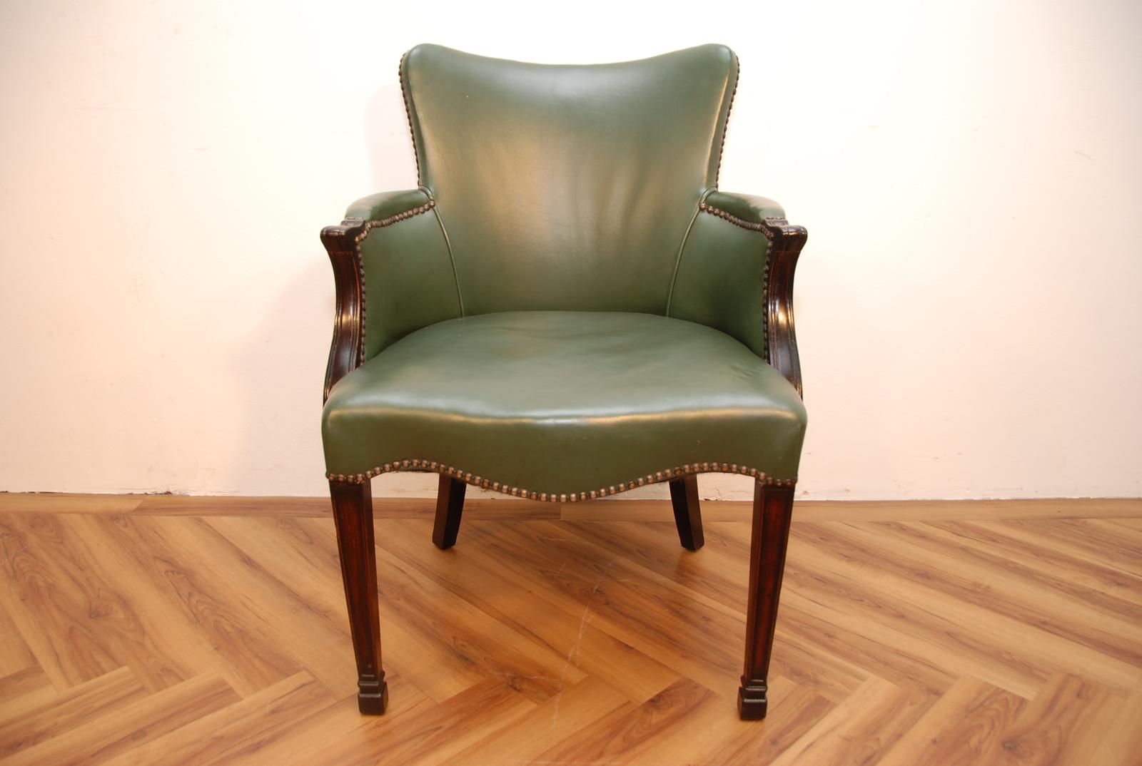 Antique Chesterfield Captains Freestanding Desk Office Chair Green Leather (1 of 8)