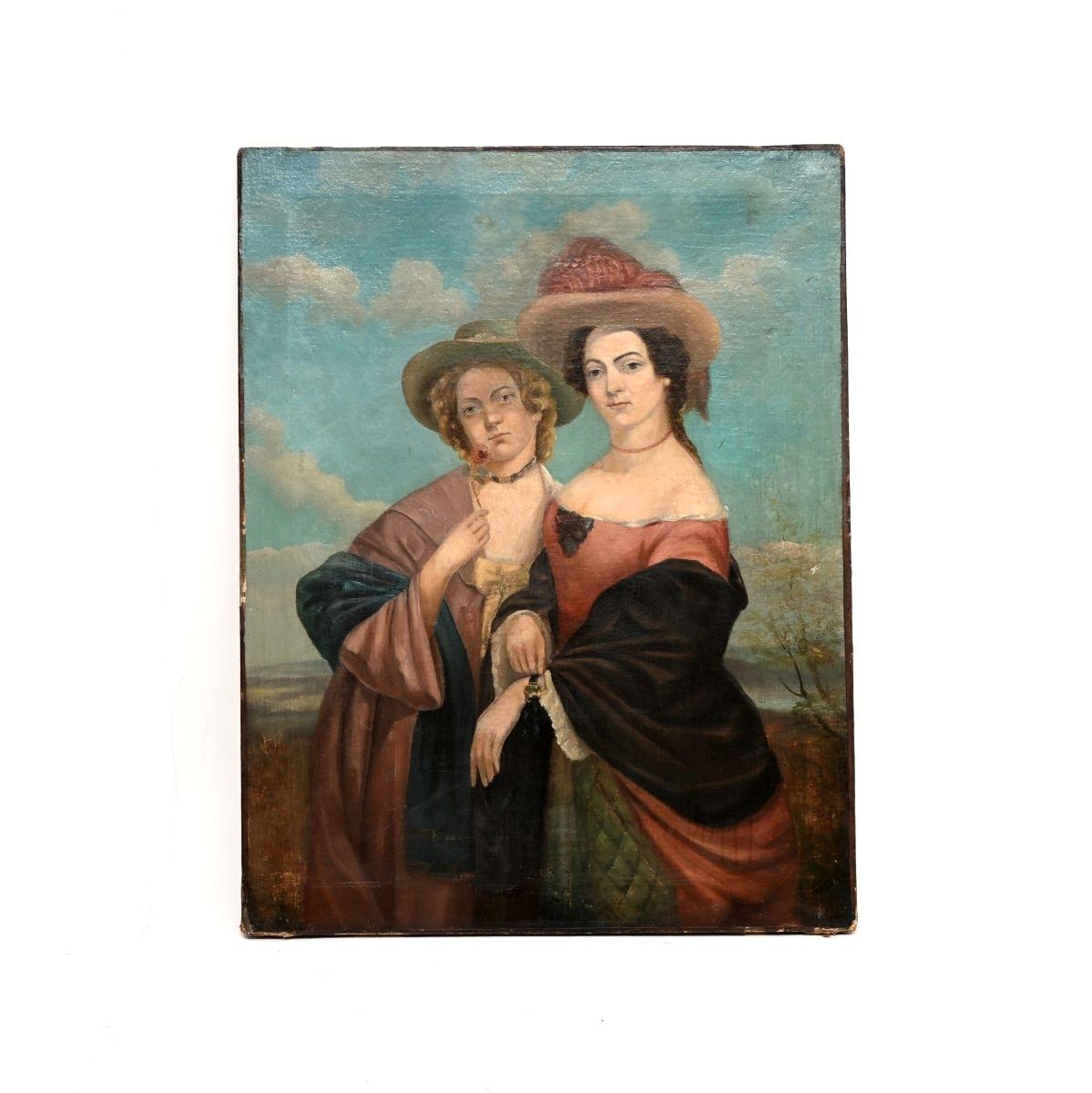 Antique 19th Century Victorian Oil Painting of Two Ladies (1 of 9) Antique 19th Century Victorian Oil Painting of Two Ladies (1 of 9)