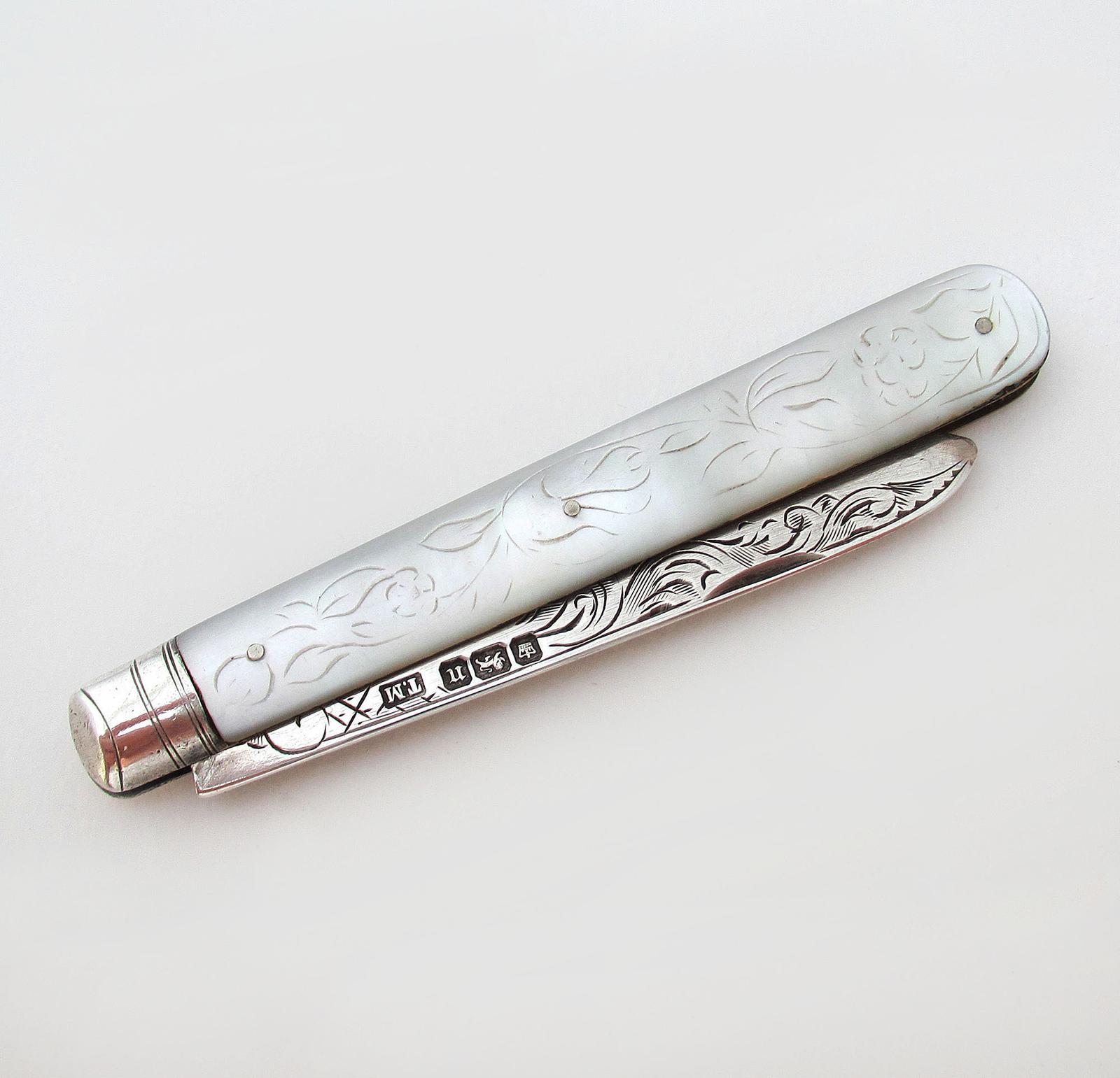 Antique Sheffield Folding Fruit Knife, Mother of Pearl, Sterling Silver, Thomas Marples 1905 (1 of 7) Antique Sheffield Folding Fruit Knife, Mother of Pearl, Sterling Silver, Thomas Marples 1905 (1 of 7)
