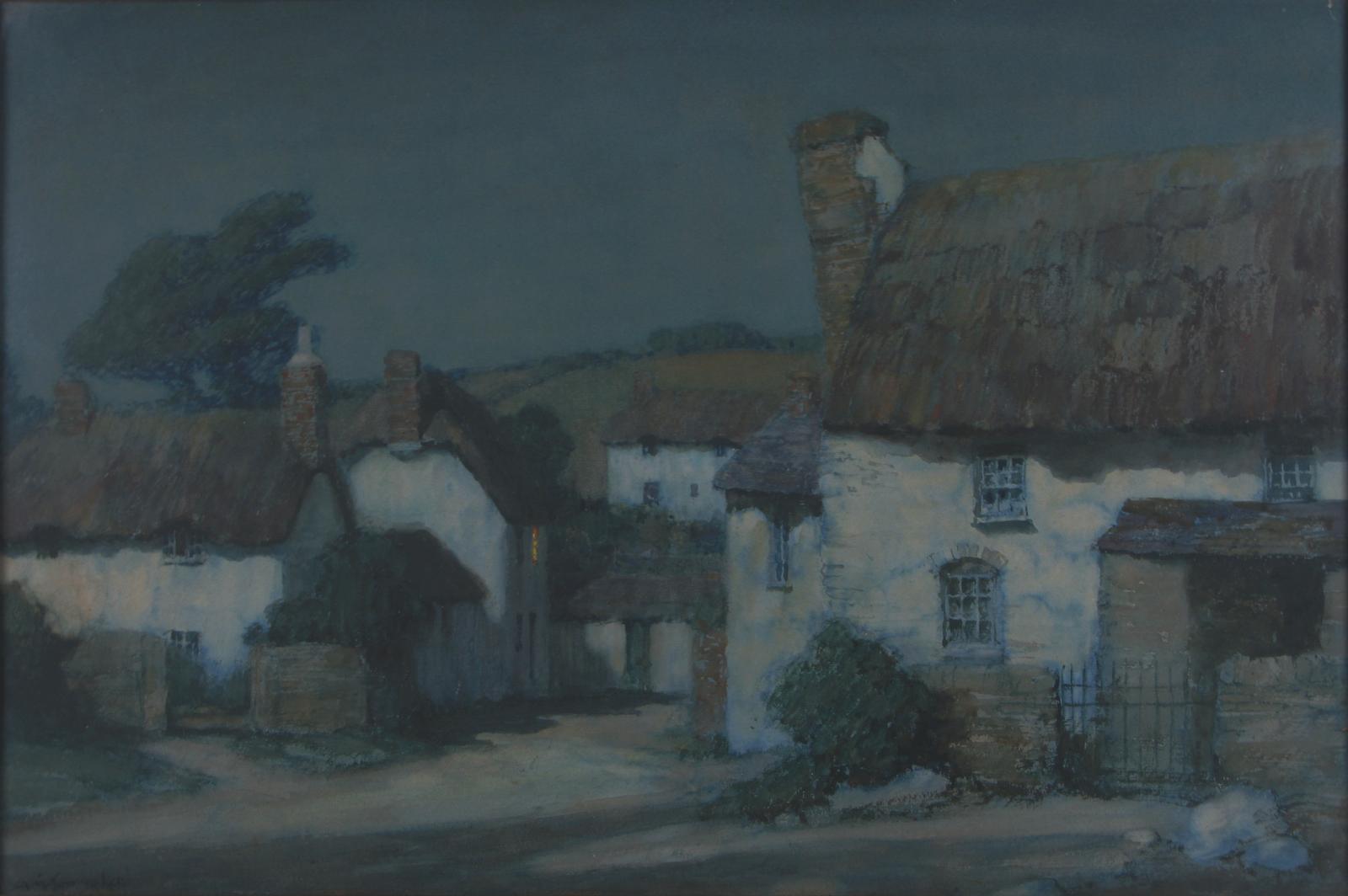 Albert Moulton Foweraker (British 1873-1942) Moonlit Cottages  Watercolour (1 of 5)