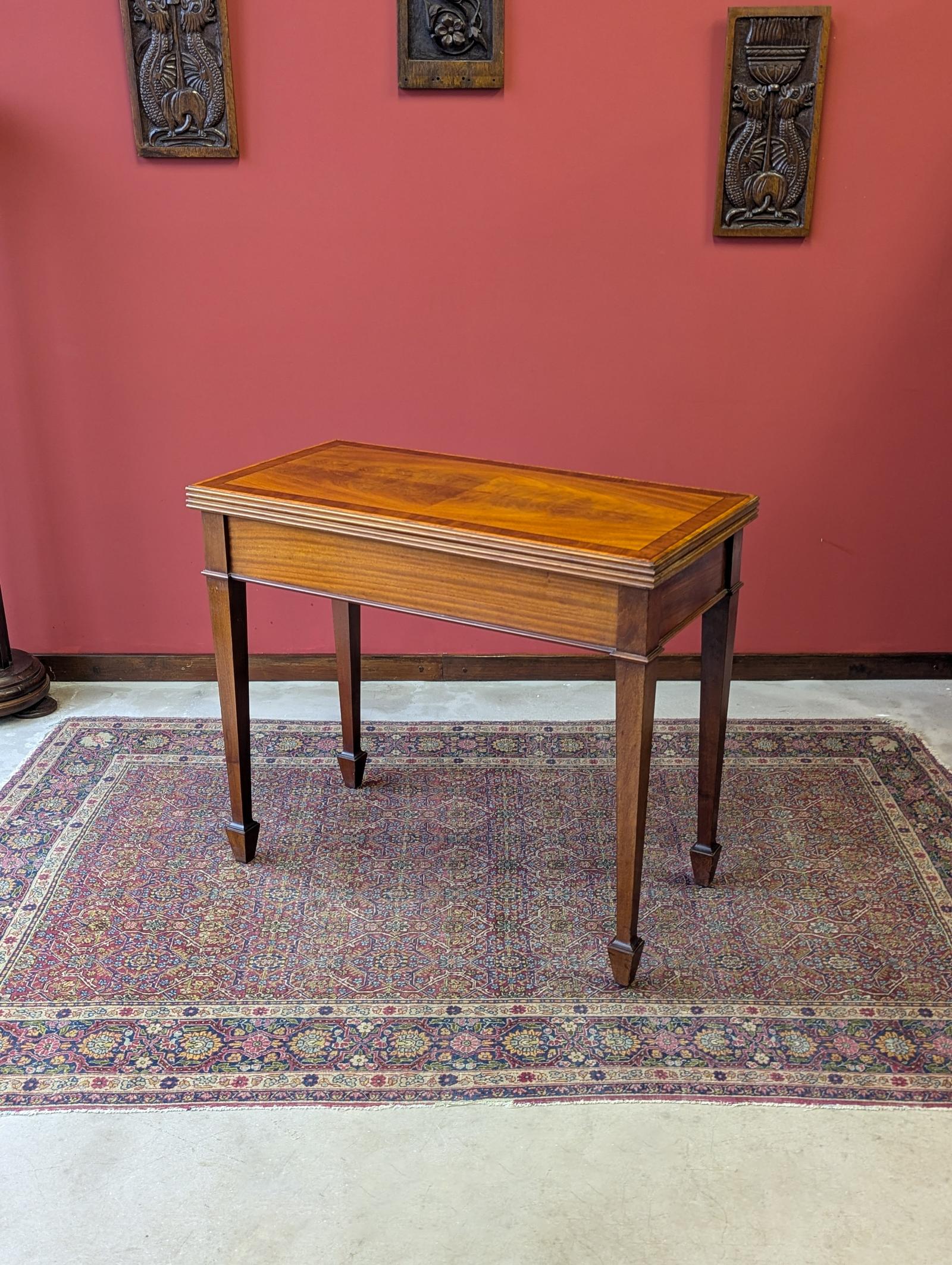 Antique Victorian Mahogany & Satinwood Fold Over Card Table (1 of 10)