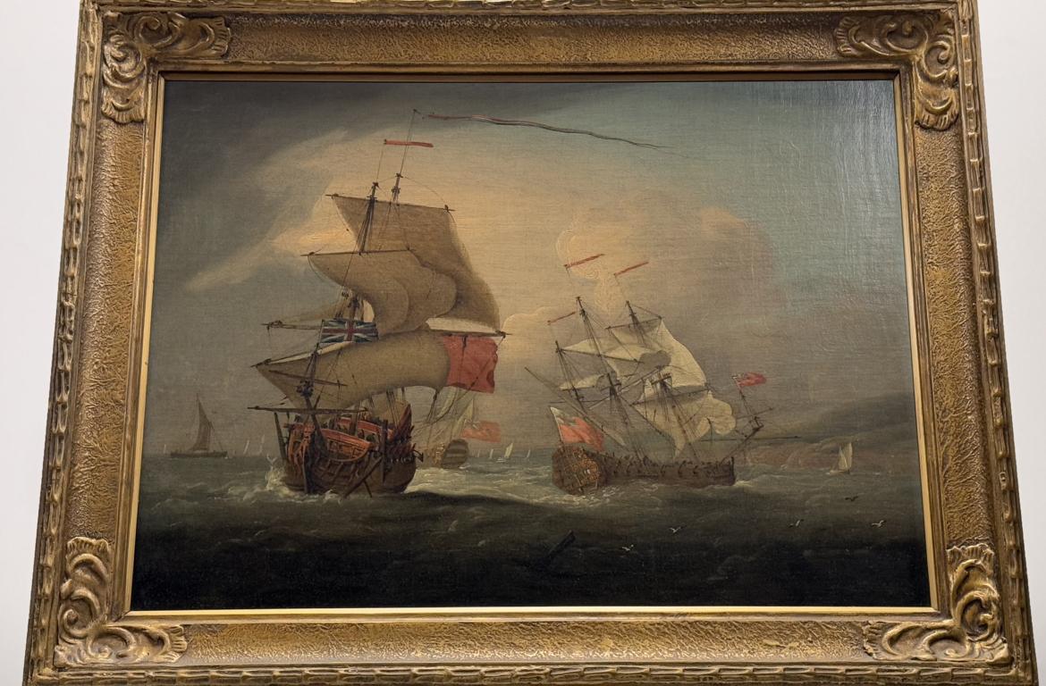 Painting- Antique Oil Painting 18th Century Seascape of Ships at Sea (1 of 2)